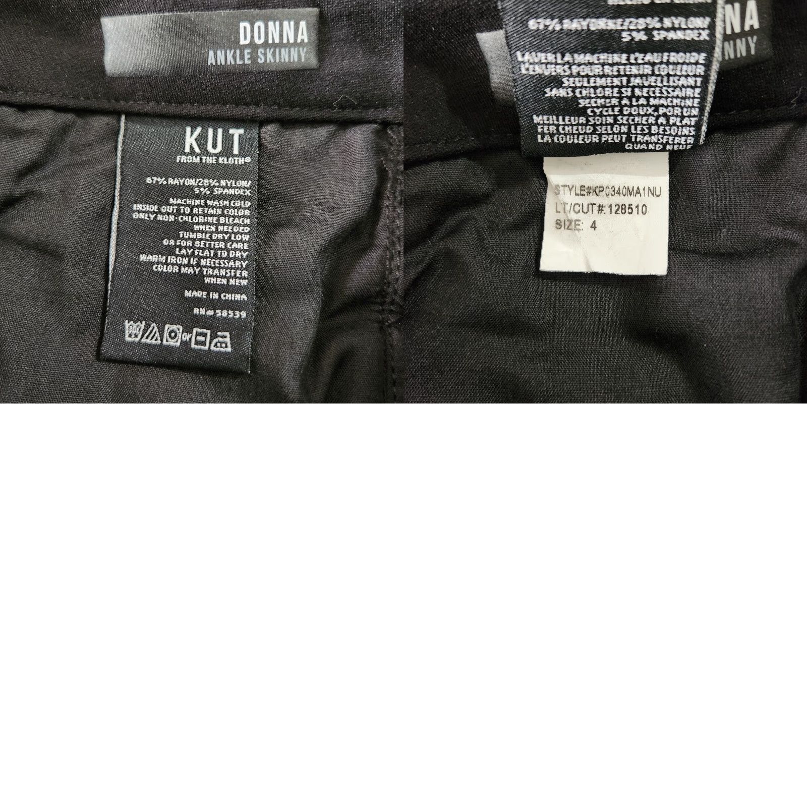 Vintage Kut from the Kloth Womens Black Donna Ankle Skinny Midrise 5-Pocket Pants 4 Ponte knit Stretch Comfort Size 27" / US 4 / IT 40 - 9 Thumbnail