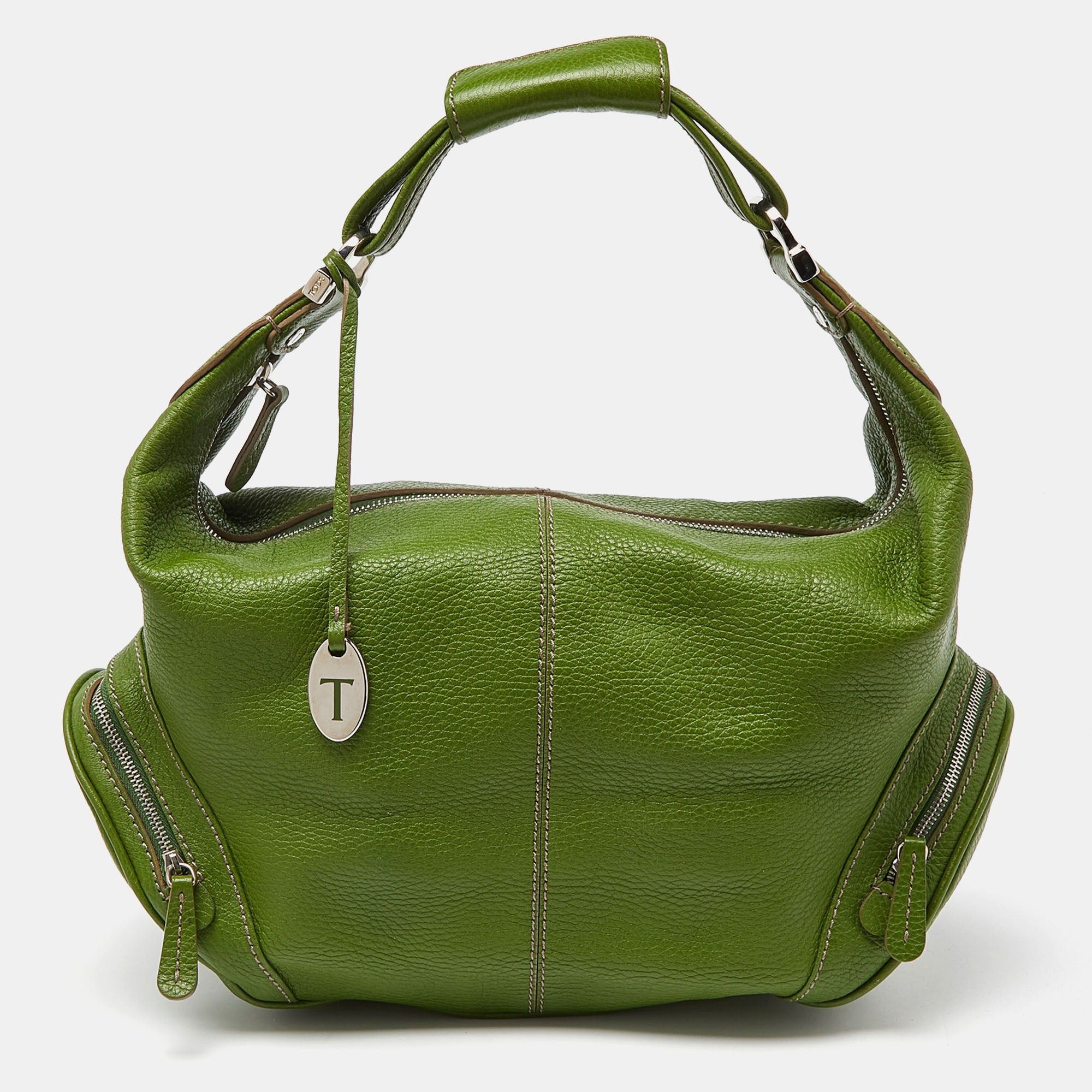 image of Tods Tod's Green Leather Charlotte Hobo, Women's