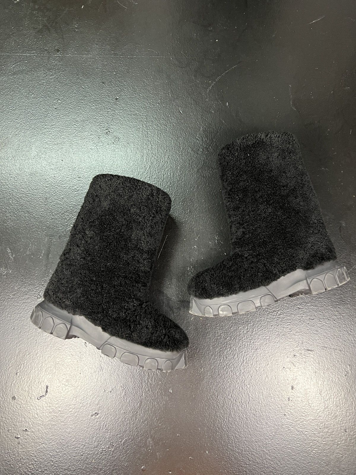 Rick Owens Rick Owens Black Shearling Lunar Tractor Boots | Grailed