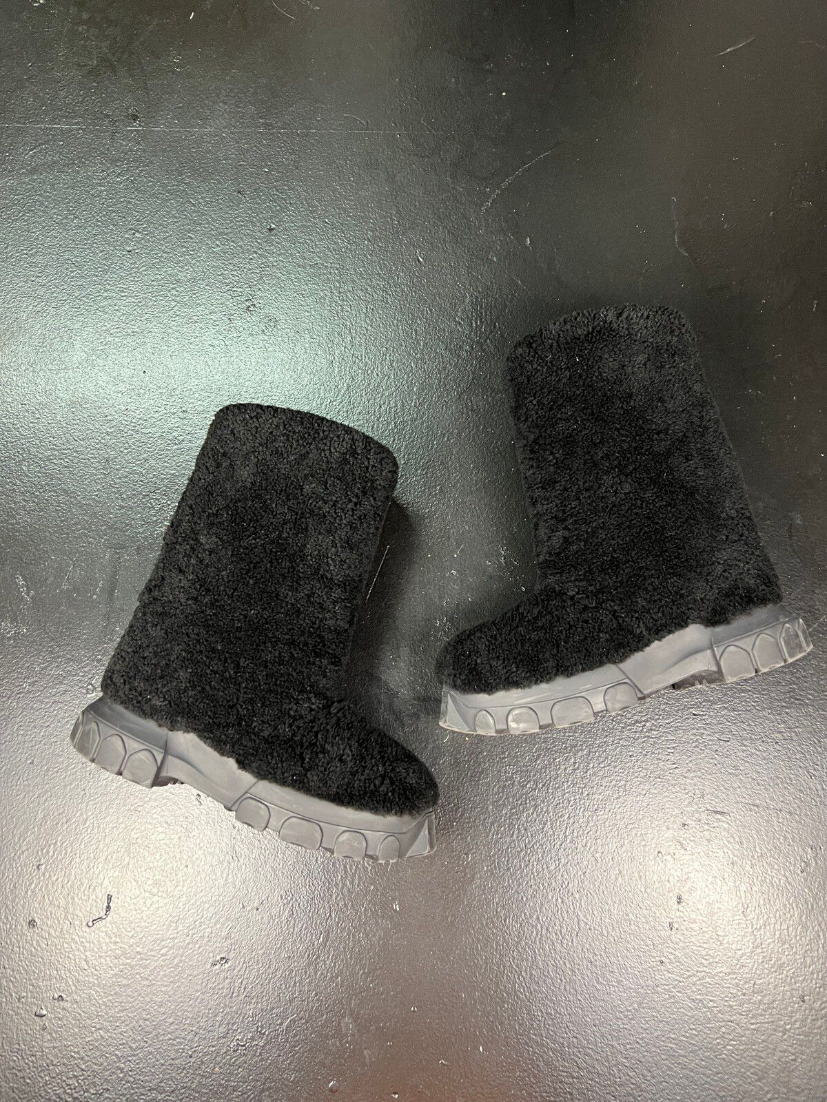 Pre-owned Rick Owens Black Shearling Lunar Tractor Boots