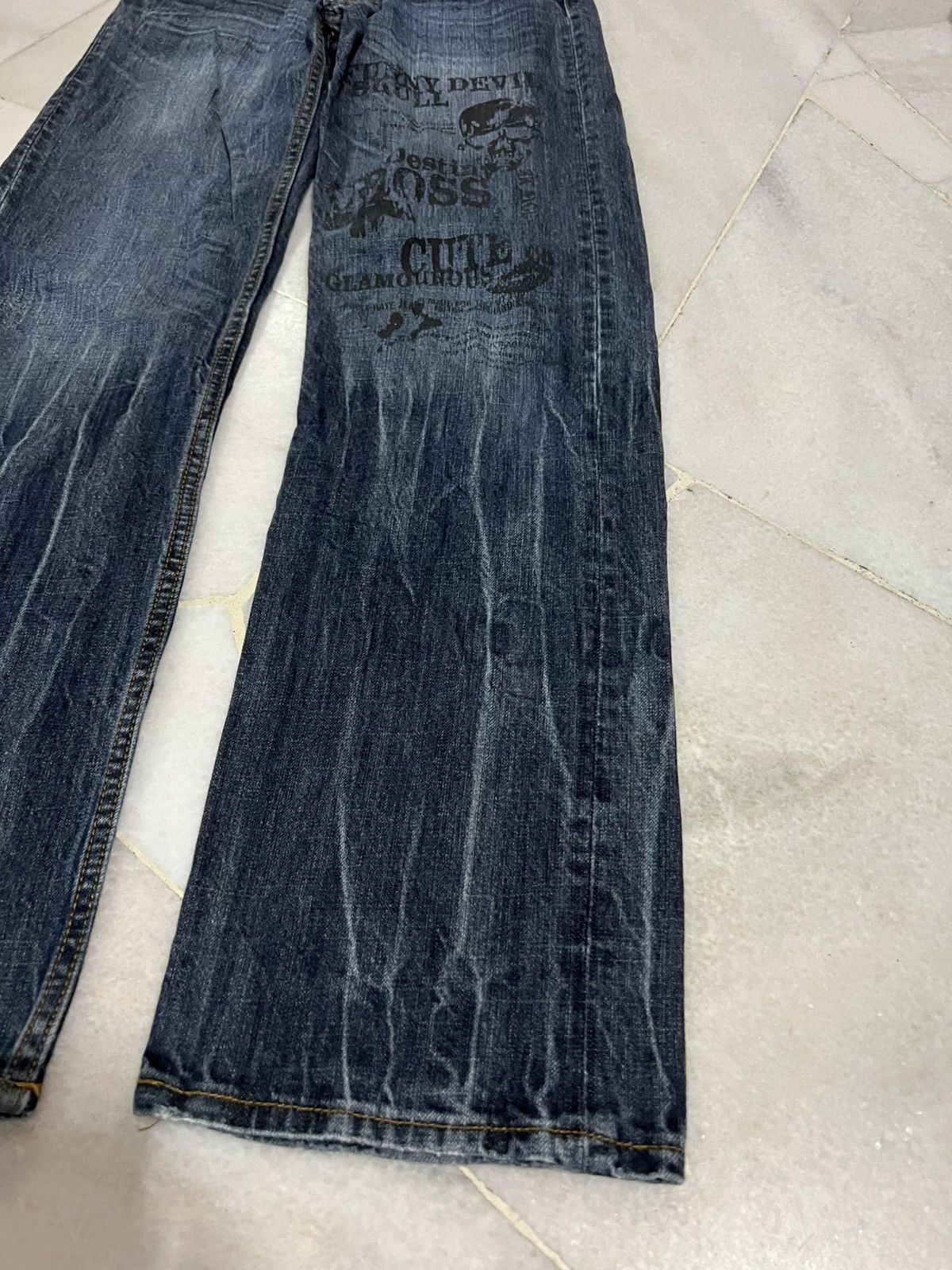 If Six Was Nine × Japanese Brand × Le Grande Bleu (L.G.B.) 🌈90’s Style Sorridere Funny Devil Skull Jeans Size US 28 / EU 44 - 6 Thumbnail