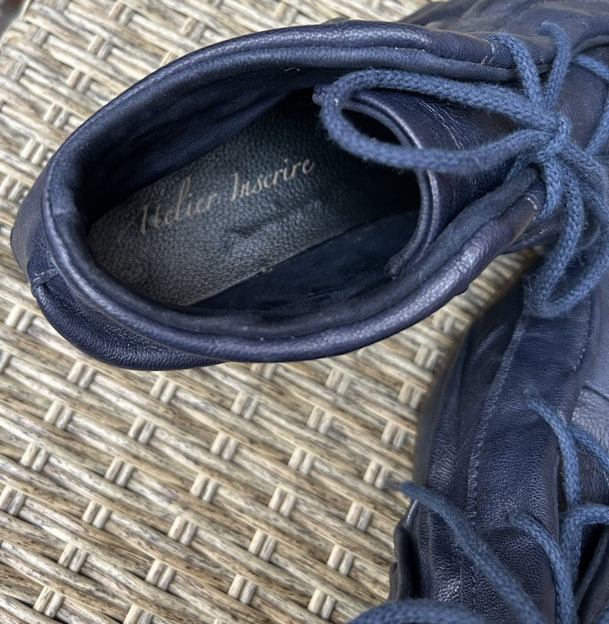 Other Atelier Inscrire Hand Made Navy Wrinkled Leather Ankle Boots Size US 9 / IT 39 - 9 Thumbnail