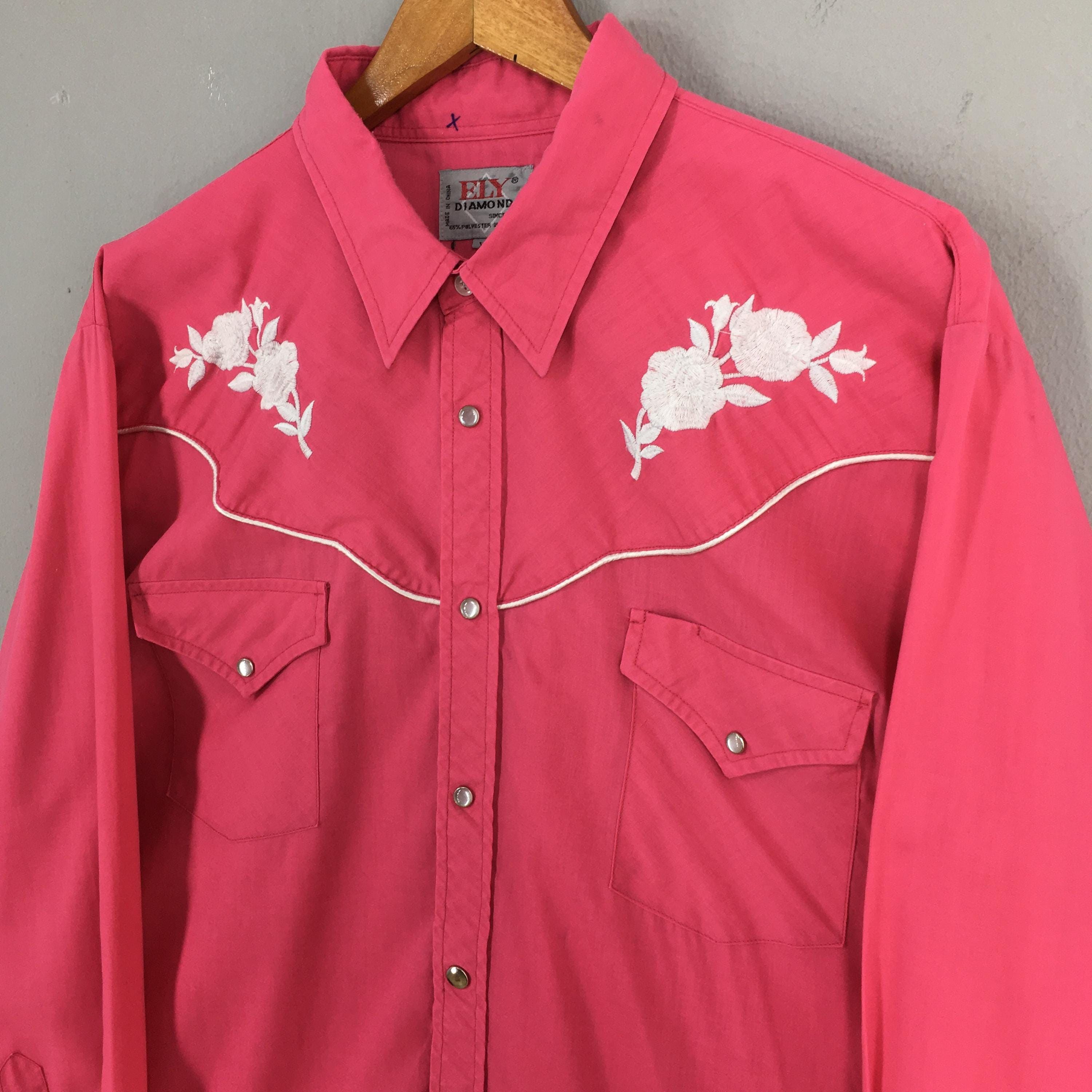Cowboy Equipment × Vintage Vintage Ely Diamond Western Cowboy Pink Shirt XLarge Size US XL / EU 56 / 4 - 3 Thumbnail