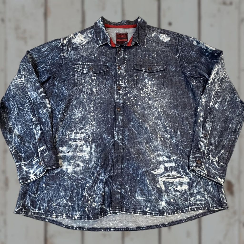 Jordan Craig VINTAGE Jordan Craig Denim Shirt Mens 2XL Blue Legacy Acid Wash Distressed Splatter Size US XXL / EU 58 / 5 - 1 Thumbnail