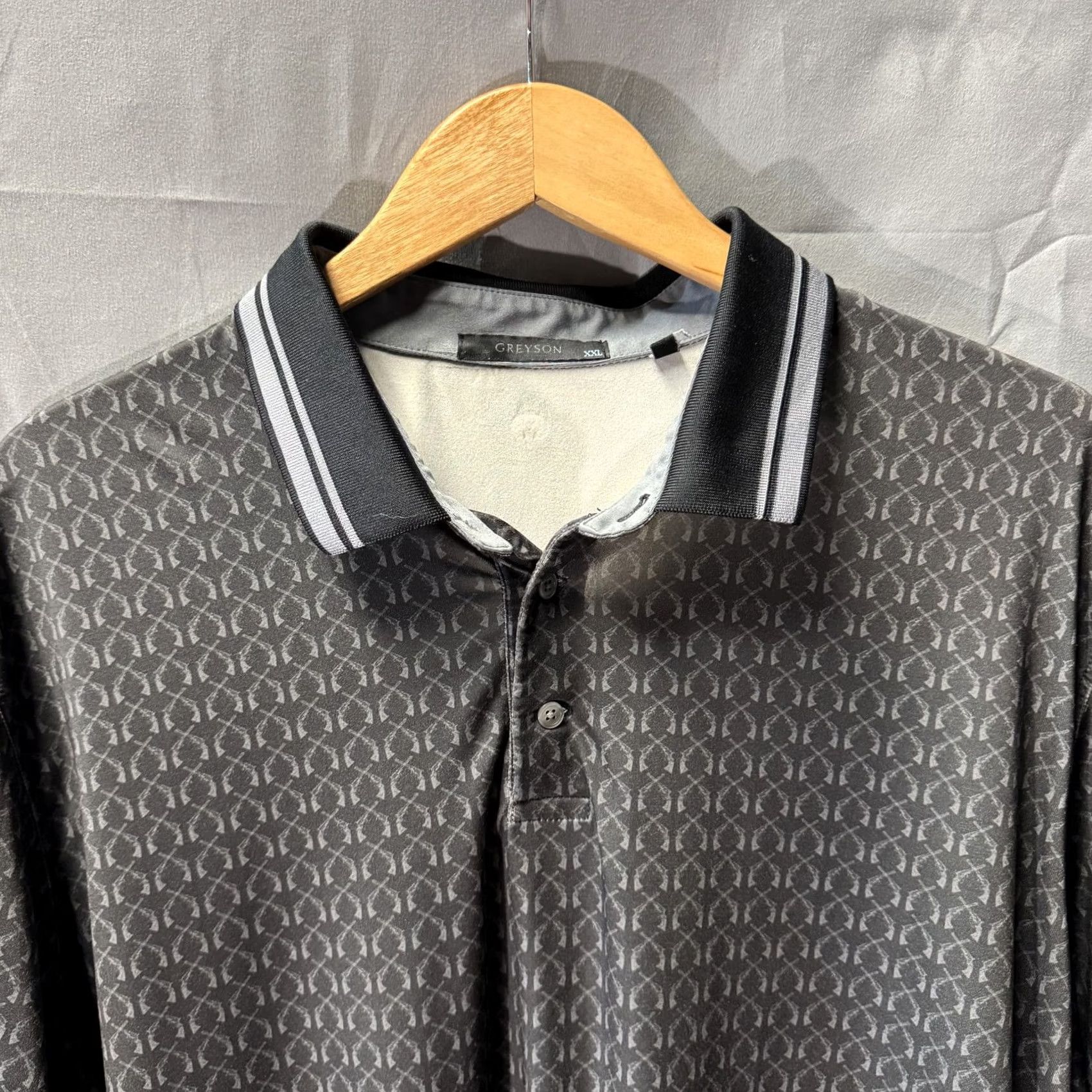 Vintage Greyson Polo Shirt Mens 2XL Gray Geometric Pattern Wolf Logo Size US XXL / EU 58 / 5 - 2 Thumbnail