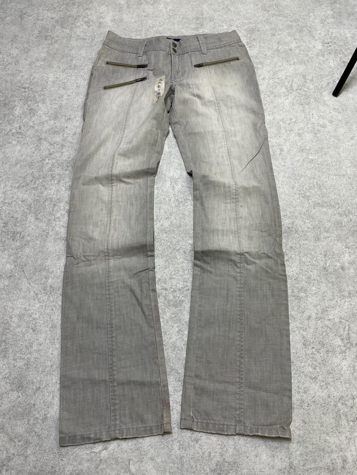 If Six Was Nine × Japanese Brand × Le Grande Bleu (L.G.B.) Detail crash break mix leather trashed flared jean Size US 27 - 1 Thumbnail