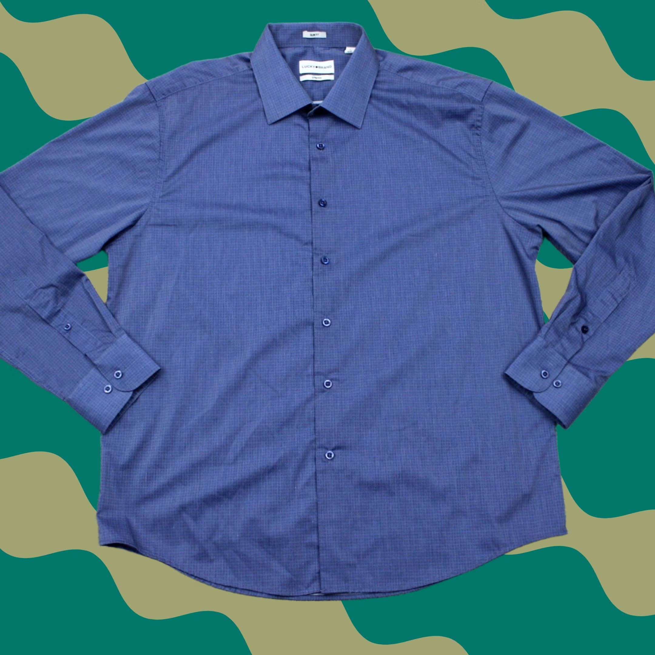 Lucky Brand Lucky Brand Slim Fit Button-Up Shirt Men Large Blue Cotton/Poly Stretch L/S Geometric Pattern Shirt Size US L / EU 52-54 / 3 - 1 Thumbnail
