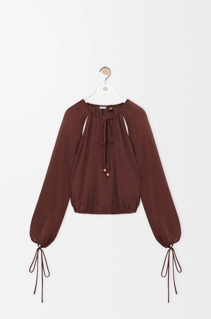 Loewe o1in1g0426 Blouse in Cotton And Silk in Coffee Size M / US 6-8 / IT 42-44 - 1 Thumbnail