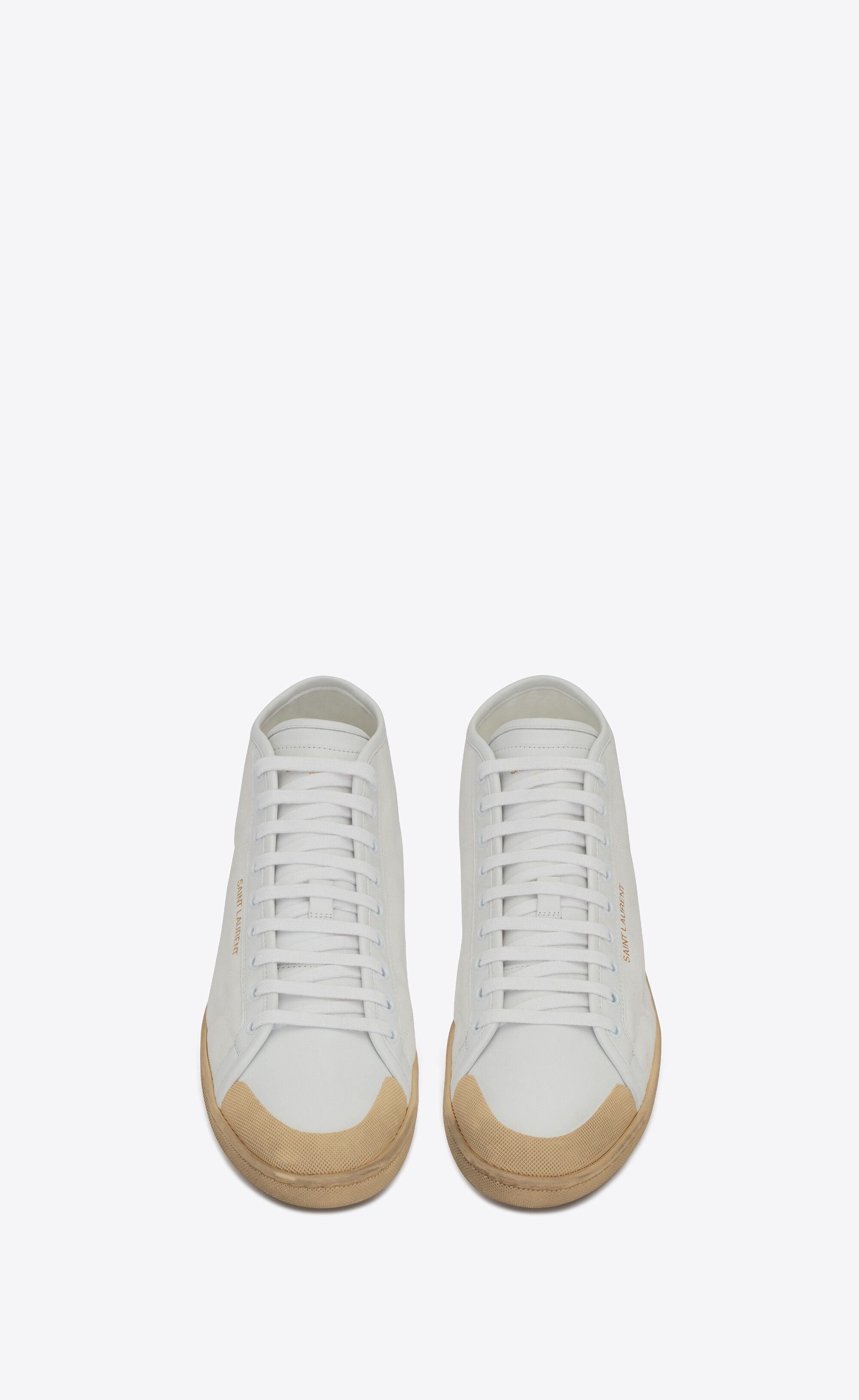 Saint Laurent Paris o1bcso1str0125 Court Classic Mid Top Sneaker in White/Beige Size US 13 / EU 46 - 3 Thumbnail