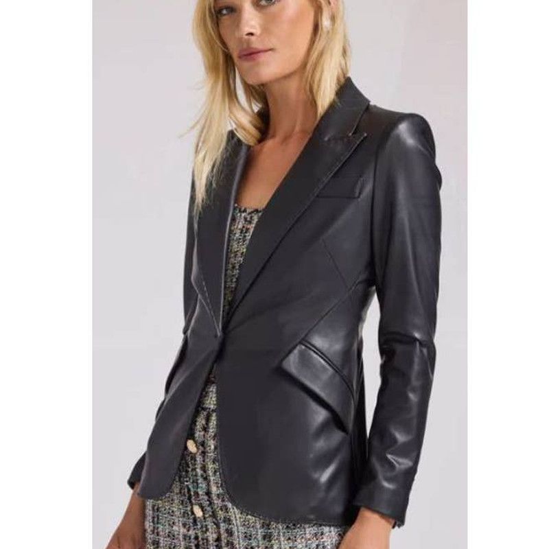 image of Generation Love Hudson Vegan Leather Button Up Blazer Black, Women's (Size Small)