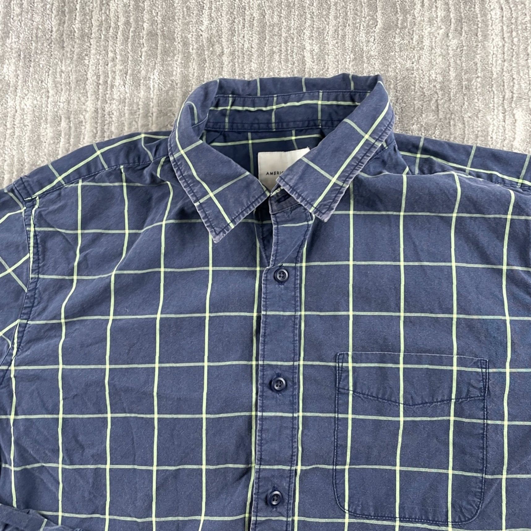 American Eagle Outfitters American Eagle Shirt Adult Large Blue Check Button Up Long Sleeve Mens Size US L / EU 52-54 / 3 - 4 Thumbnail