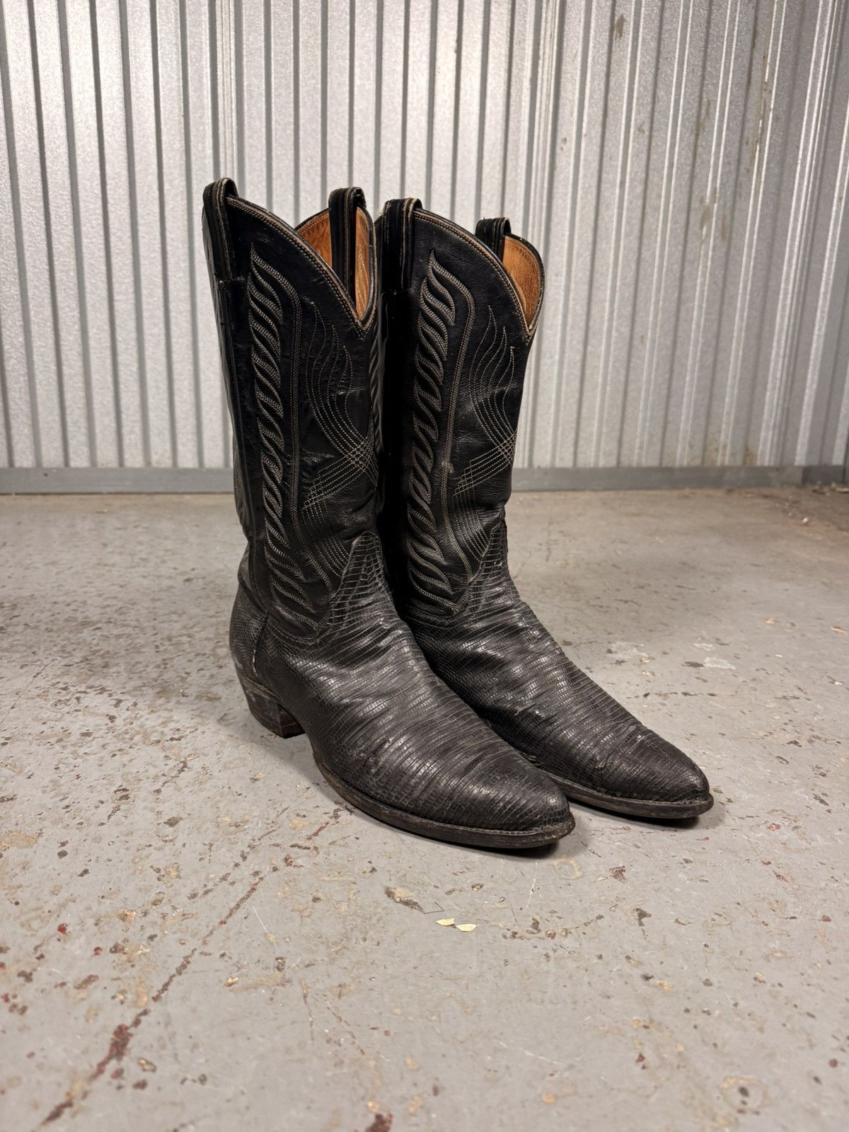 Tony Lama 80s Vintage Tony Lama Black Teju Lizard Skin Cowboy Boots Size US 10 / EU 43 - 1 Thumbnail