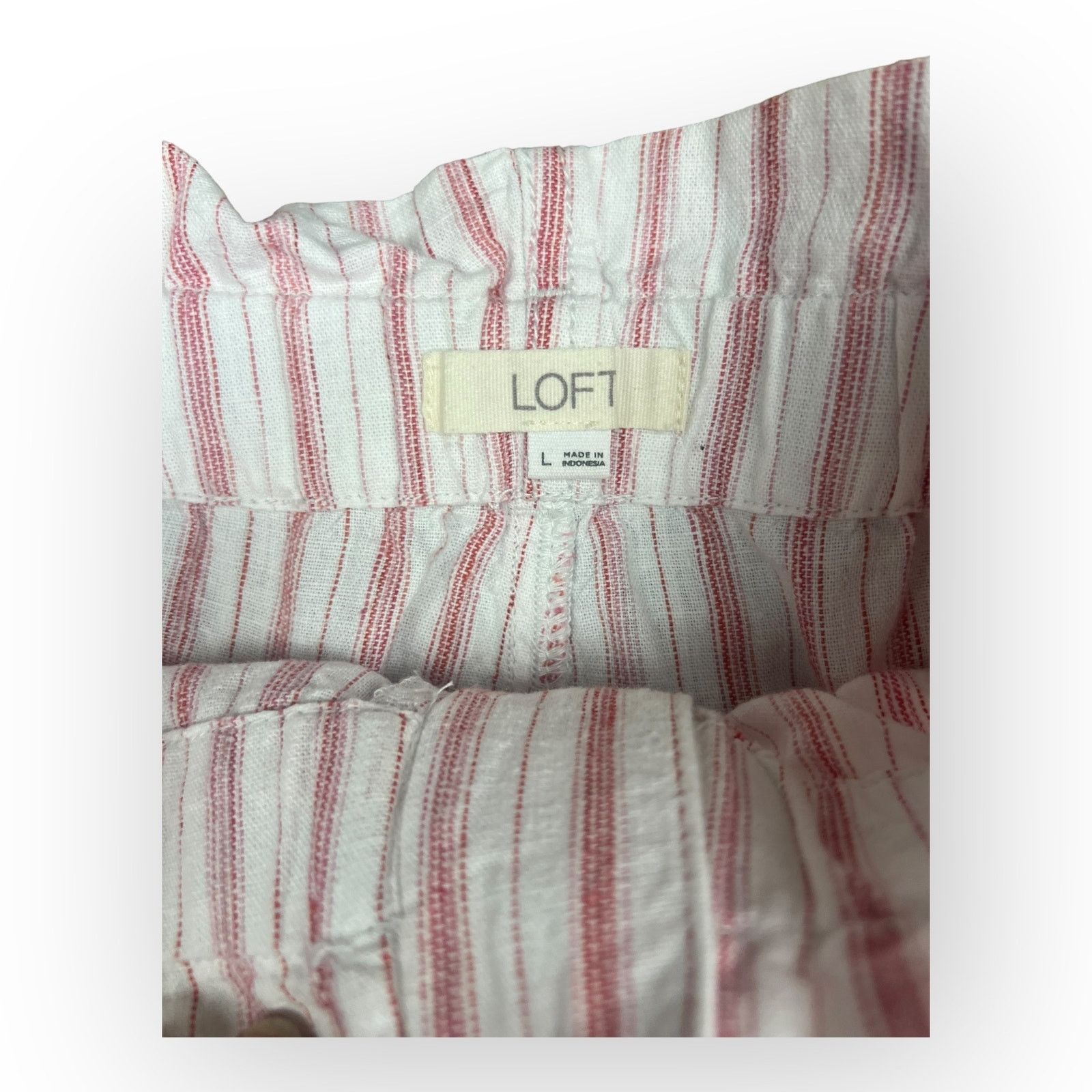 Loft Ann Taylor LOFT Striped Paperbag Waist Shorts - Linen Blend Size 32" / US 10 / IT 46 - 3 Thumbnail