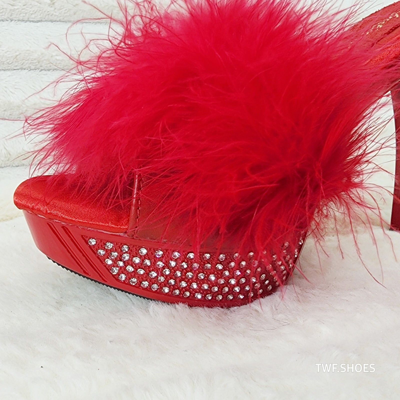 Other Elegance Marabou Feather Slip On Platform Sandals 5" Stilett Size US 9 / IT 39 - 6 Thumbnail