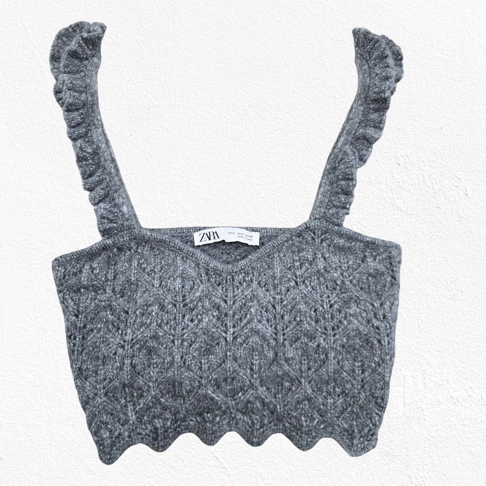 Zara Zara Knit Crop Top Small Gray Cable Ruffle Size S / US 4 / IT 40 - 2 Thumbnail