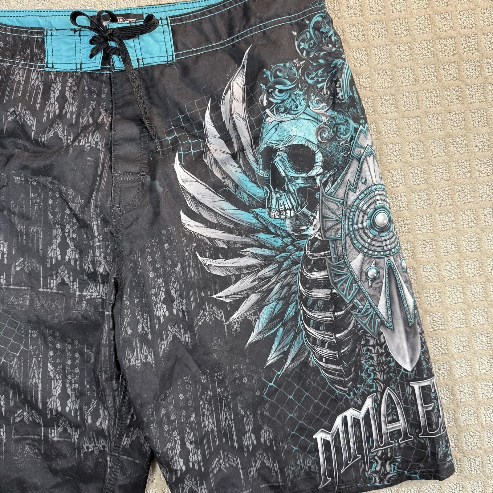 Other MMA Elite Skull Fight Shorts Black Teal Large Size US 34 / EU 50 - 2 Thumbnail