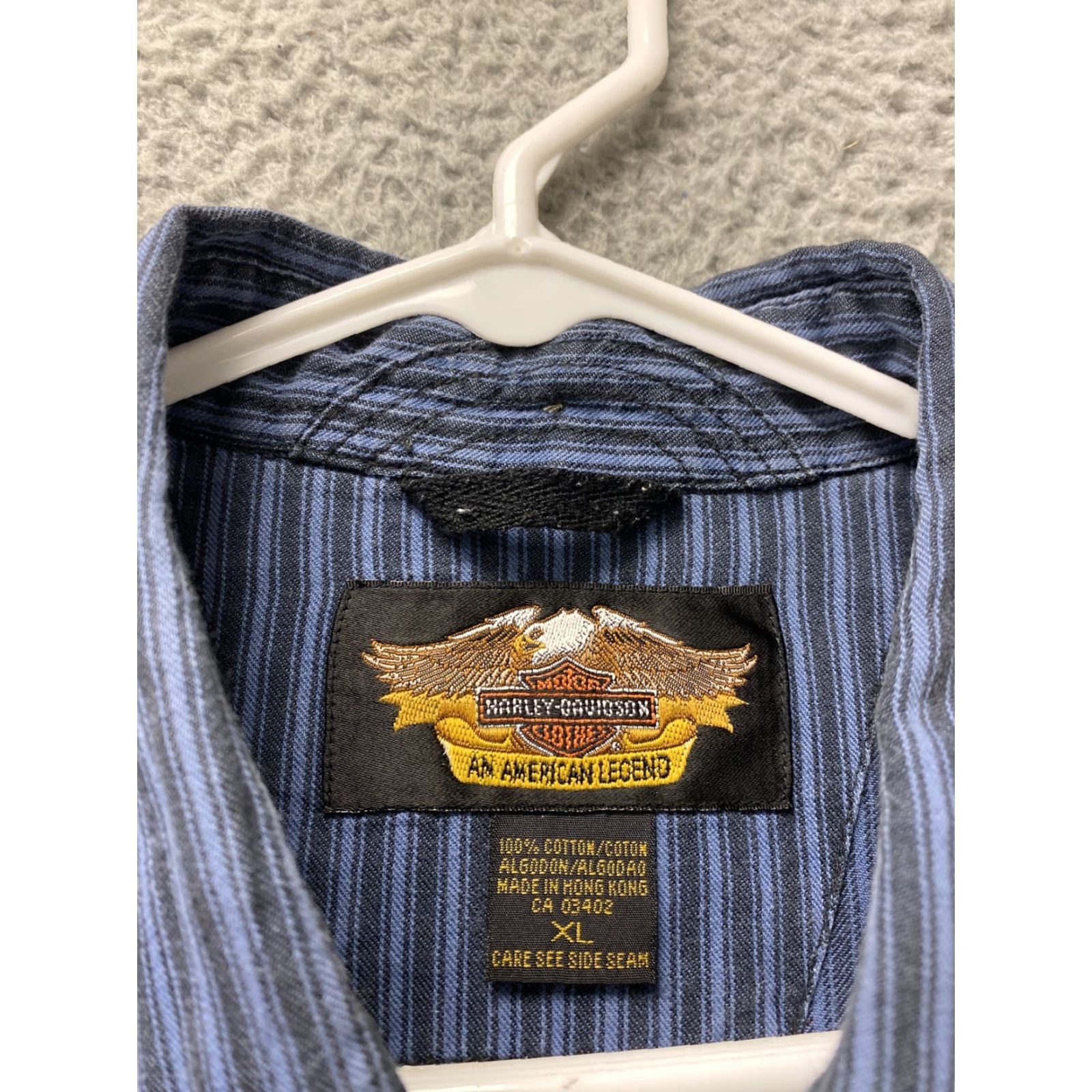 Harley Davidson VINTAGE Harley-Davidson SHIRT Men XL Blue Striped Button-Up Motorcycle 104-24 Mens Size US XL / EU 56 / 4 - 3 Thumbnail