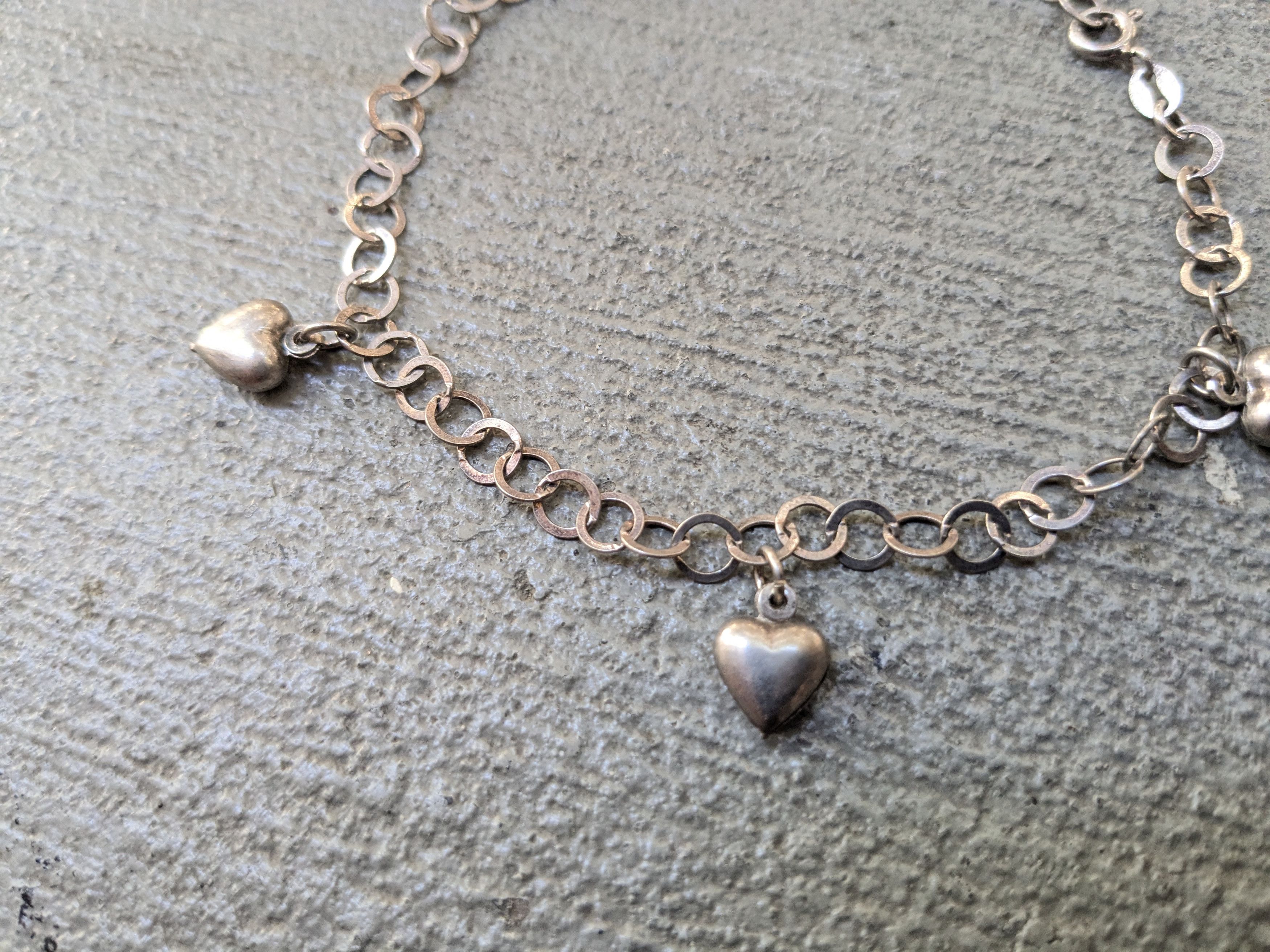 Sterling Silver × Vintage Vintage Sterling Silver Anklet Heart Round Charm 9" Size ONE SIZE - 2 Thumbnail