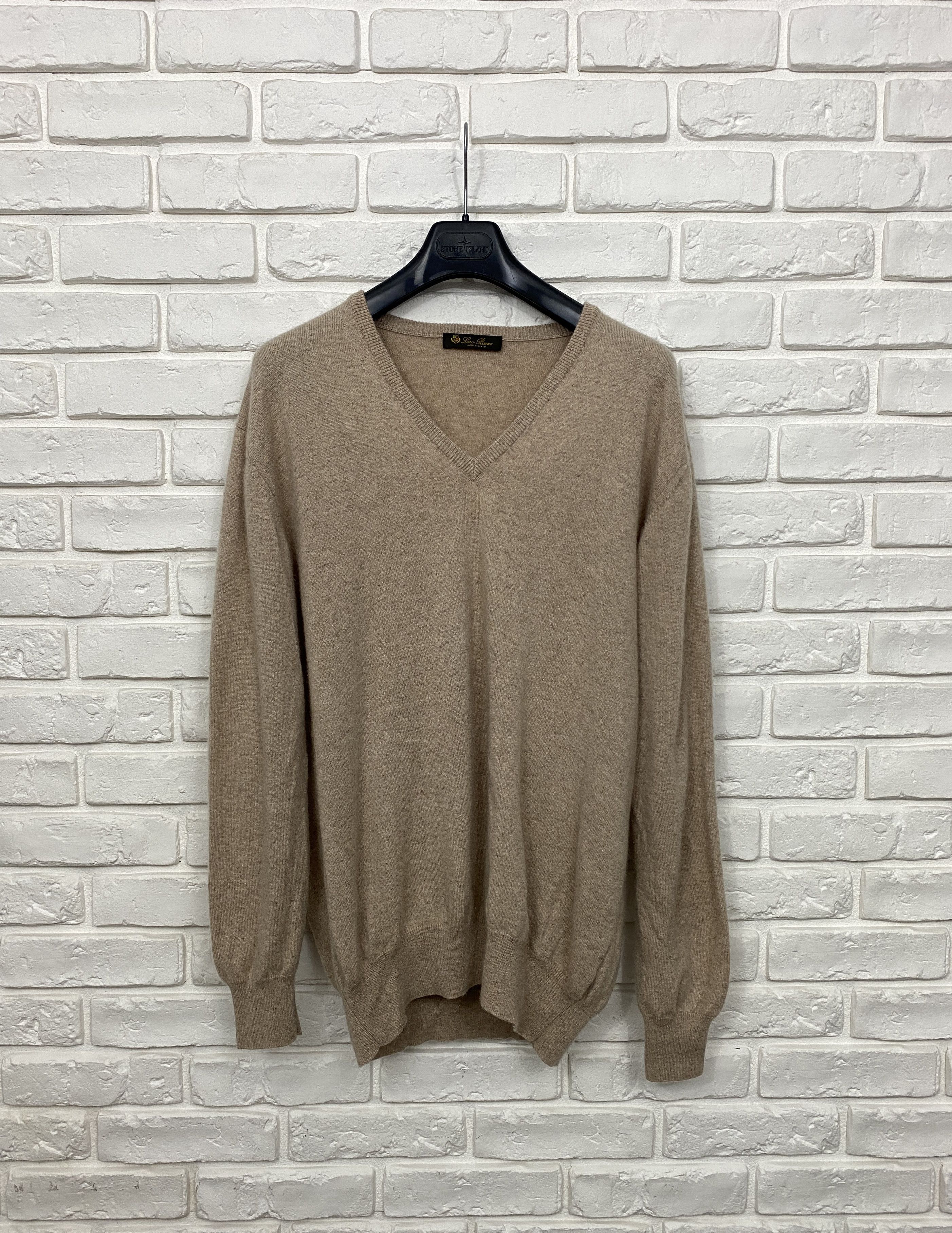 image of Cashmere Wool x Loro Piana Cashmere Sweater Jumper Pullover V-Neck Size 56 in Beige, Men's