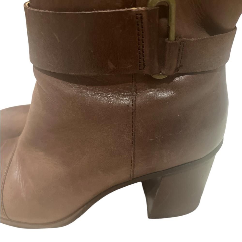 Designer Korks-Ease Brown Leather Cap Toe Block Heel Ankle Boots Size US 8 / IT 38 - 8 Thumbnail
