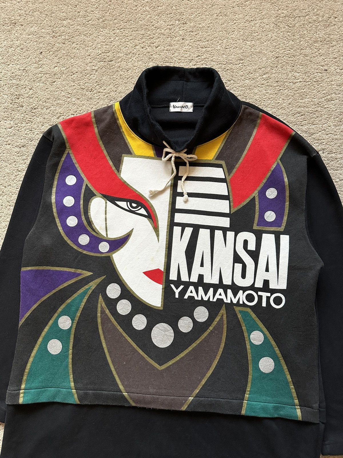 Kansai Yamamoto 1990s Kansai Yamamoto O2 Kabuki Face High Neck Sweatshirt Size US L / EU 52-54 / 3 - 2 Thumbnail