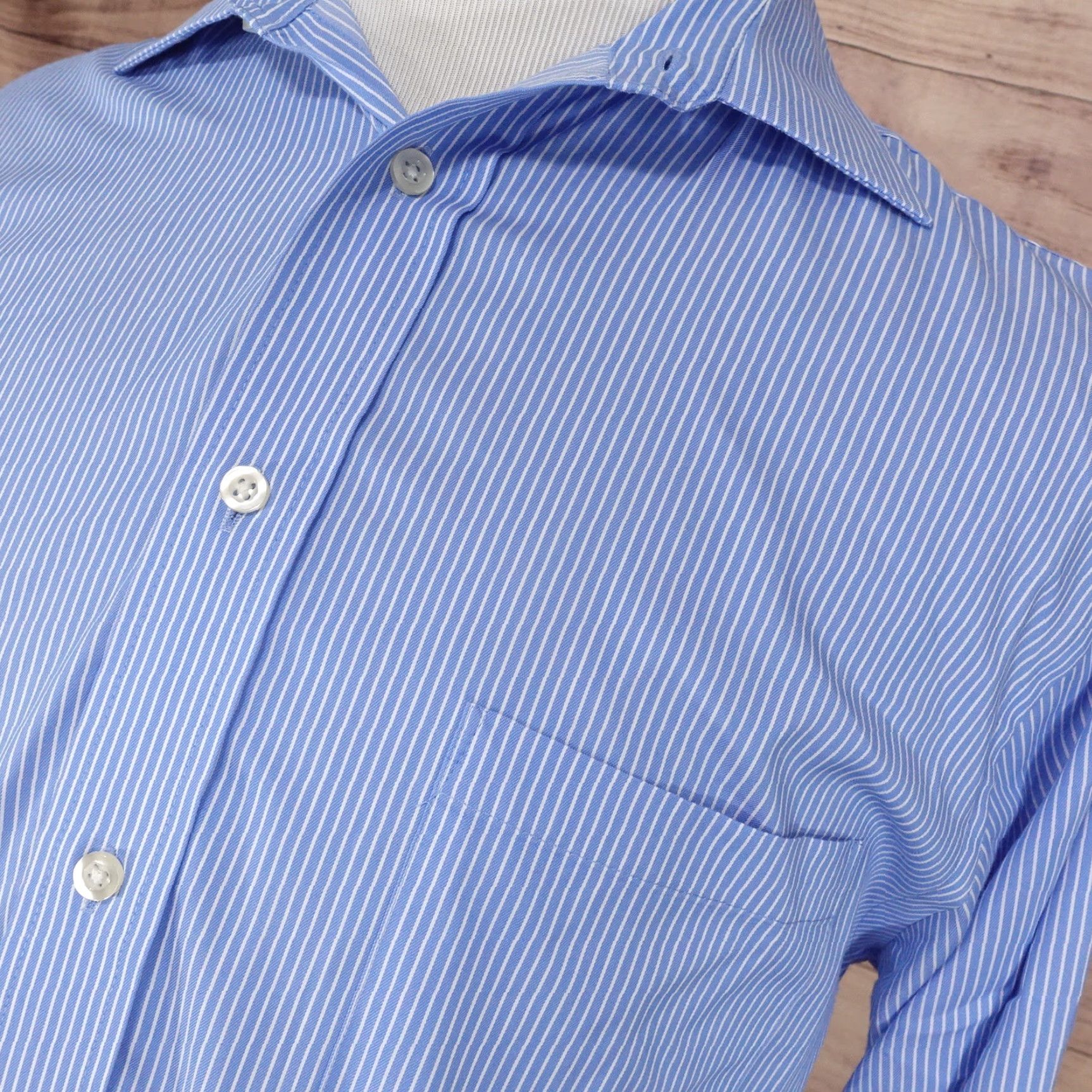 Chaps CHAPS COMFORT STRETCH REGULAR FIT DRESS SHIRT MENS SIZE 16 34/35 BLUE STRIPED LONG SLEEVE COTTON COLLARED BUTTON NICK? Size 42R - 2 Thumbnail