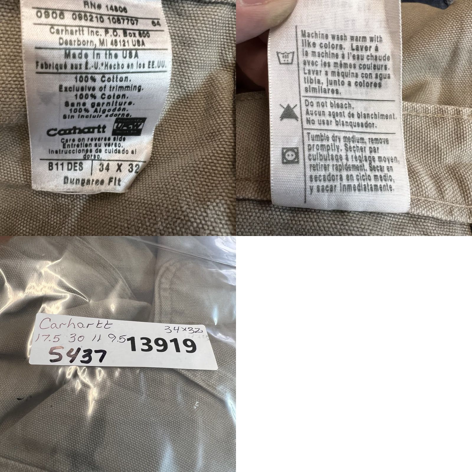 Carhartt VINTAGE Carhartt B11 Carpenter Canvas Pants Mens SZ 34 Tan Distressed 5-Pocket Cargo USA Jeans Brown Cotton Size US 34 / EU 50 - 8 Thumbnail