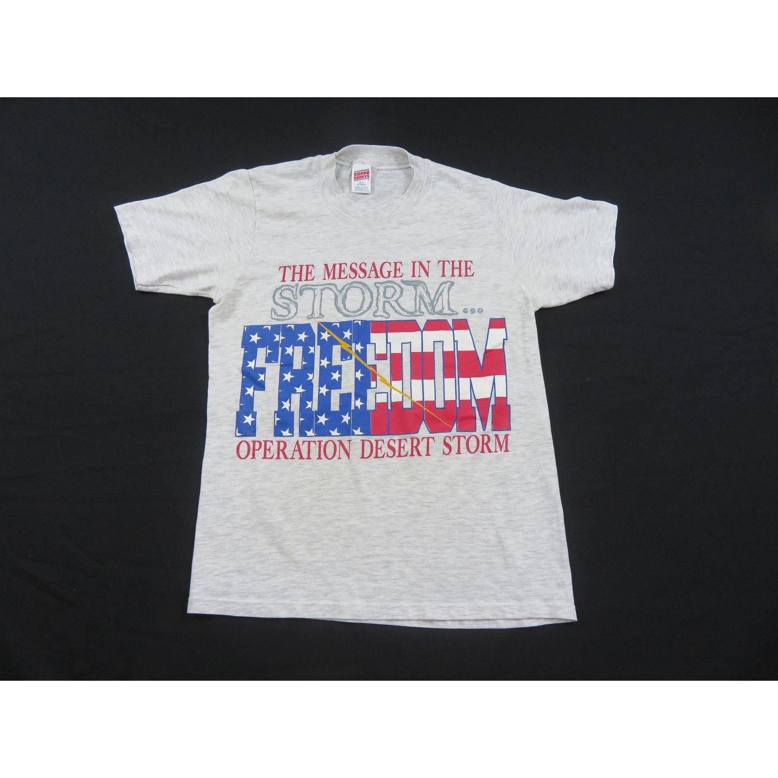 Soffe Desert Storm T-Shirt, Freedom Flag, Gray Sz M 1990s Size US M / EU 48-50 / 2 - 1 Thumbnail