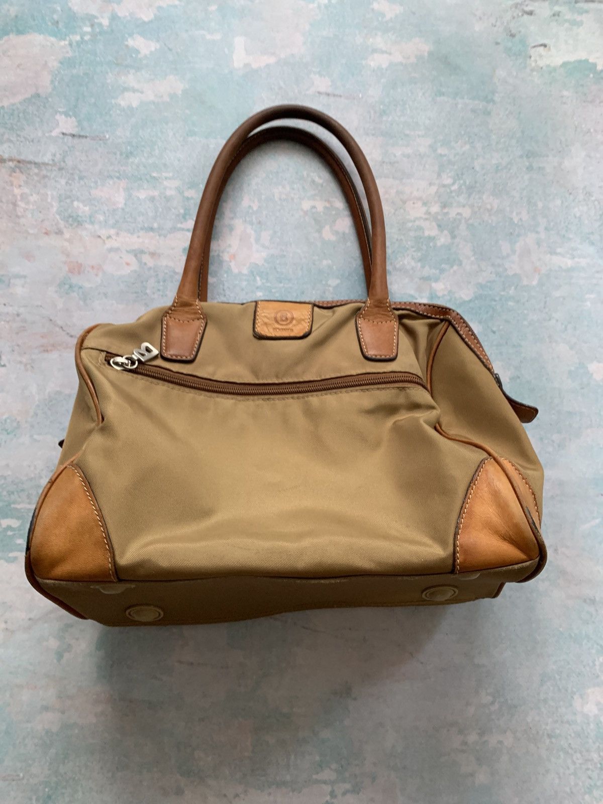Vintage Bogner Shoulder Bag Womens Brown Canvas Leather Trim