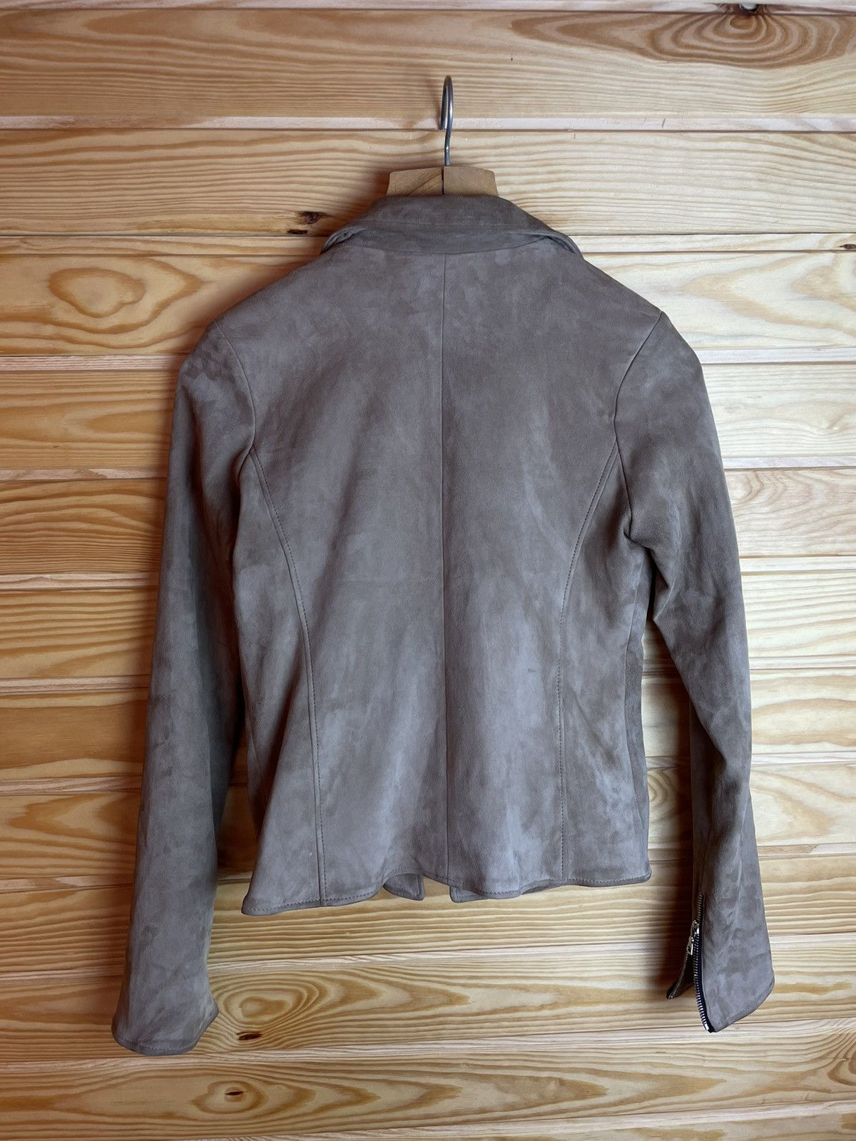 Designer Ventcouvert Biker Suede Leather Jacket Size 38 Beige Size S / US 4 / IT 40 - 4 Thumbnail