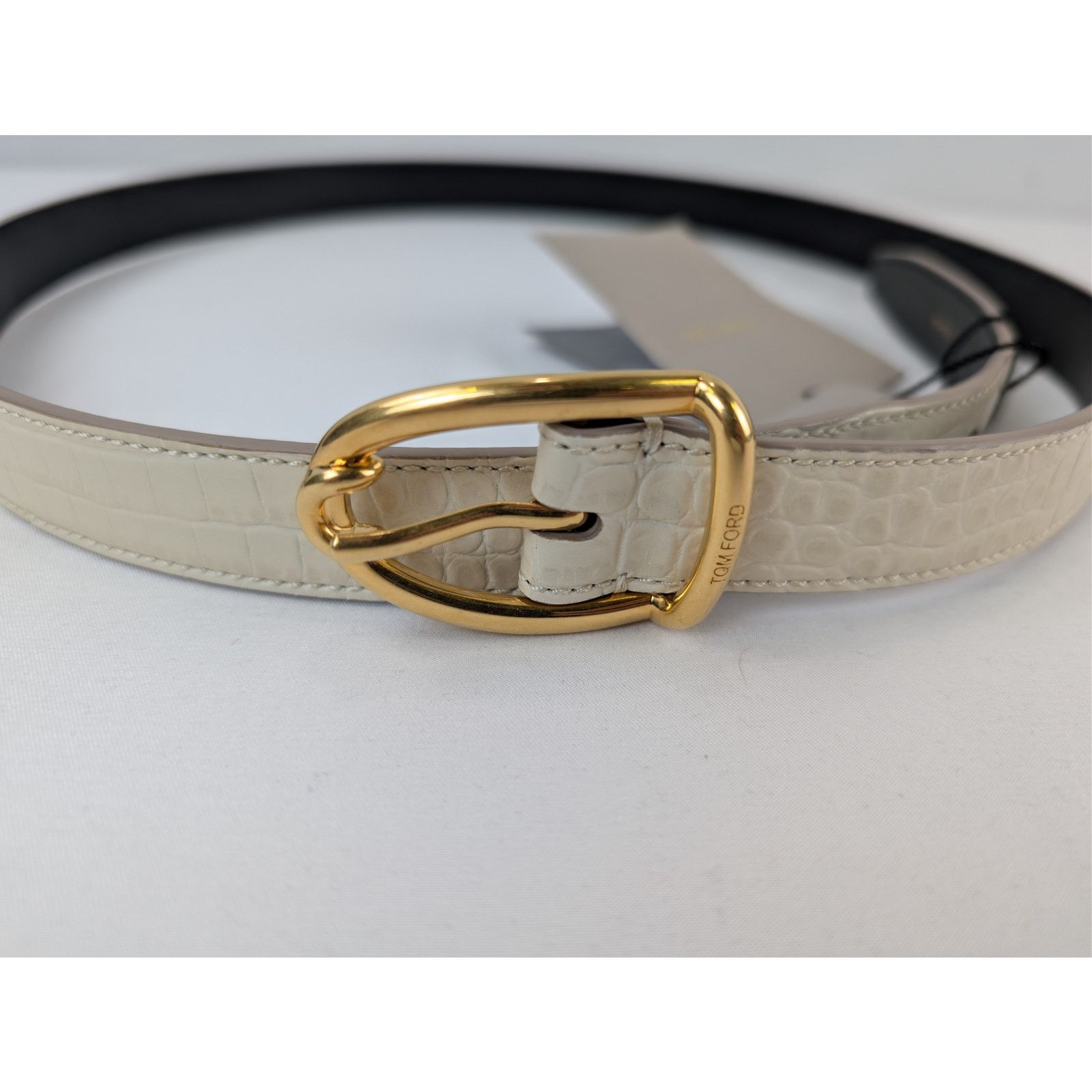 Tom Ford o1rshd1 Size: 105 / Croc Effect Leather Belt in Ivory Size 42 - 4 Thumbnail