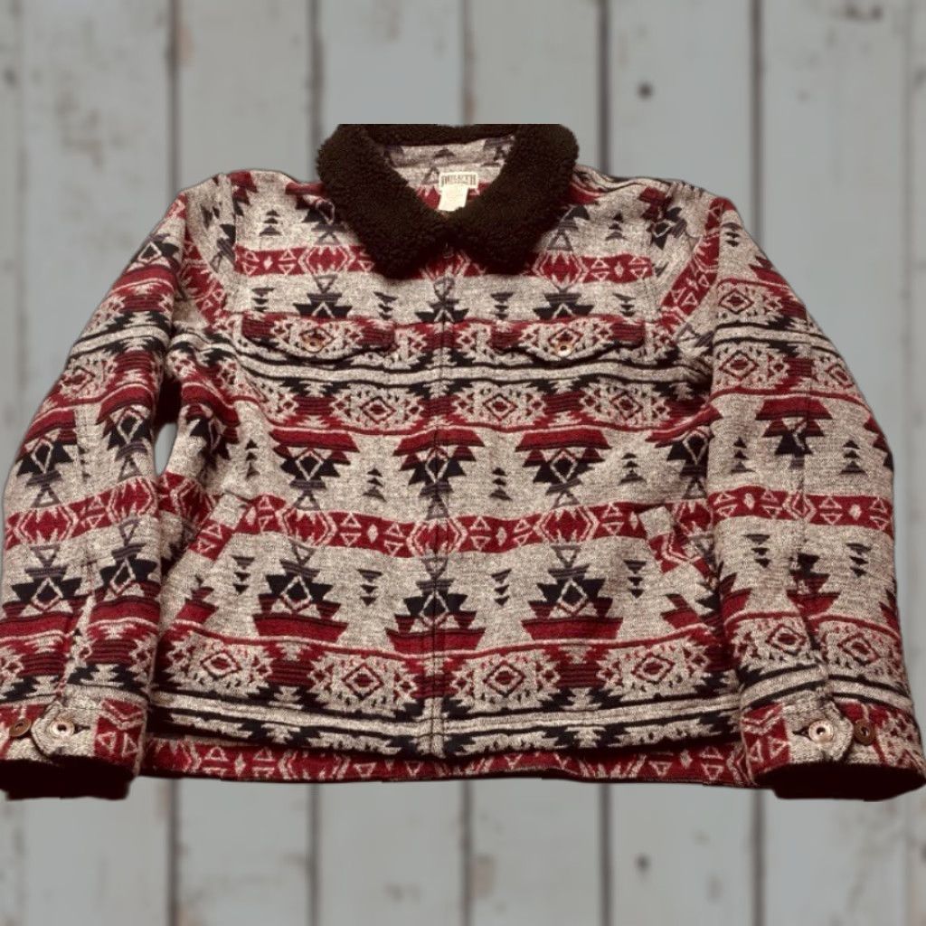 Vintage Duluth Trading Co. Womens Large Tribal Navajo Blanket Coat Aztec Sherpa Trim Size L / US 10 / IT 46 - 1 Thumbnail