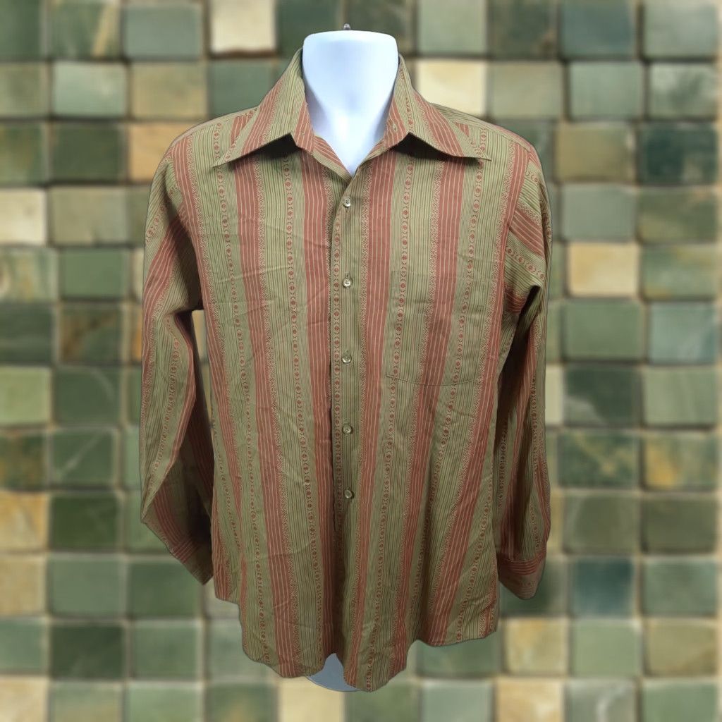 Vintage VINTAGE Dude of Cambridge L Men's Long Sleeve Disco 70s Green Southwestern Stripes Button-Up Shirt Shirt? Size US L / EU 52-54 / 3 - 1 Thumbnail