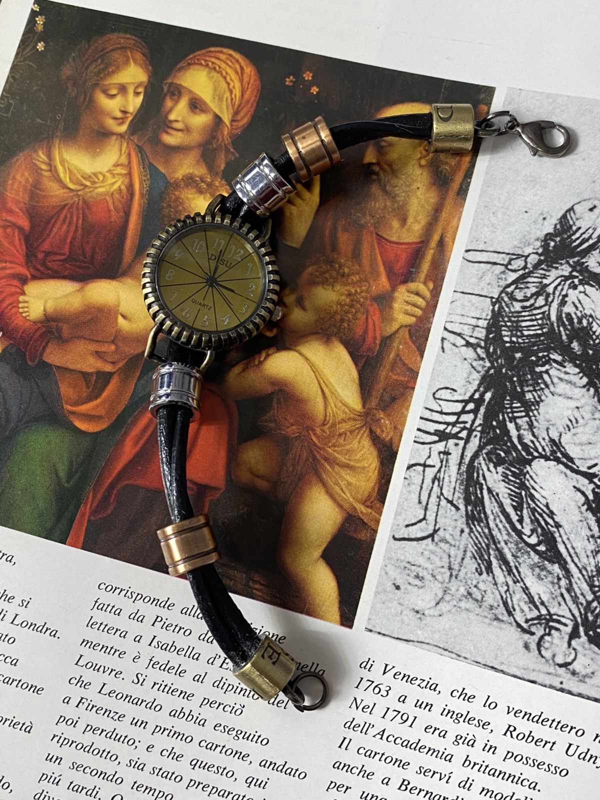 Japanese Brand Vintage DISU Bronze Tone Watch Black Leather Strap Boho Size ONE SIZE - 1 Thumbnail