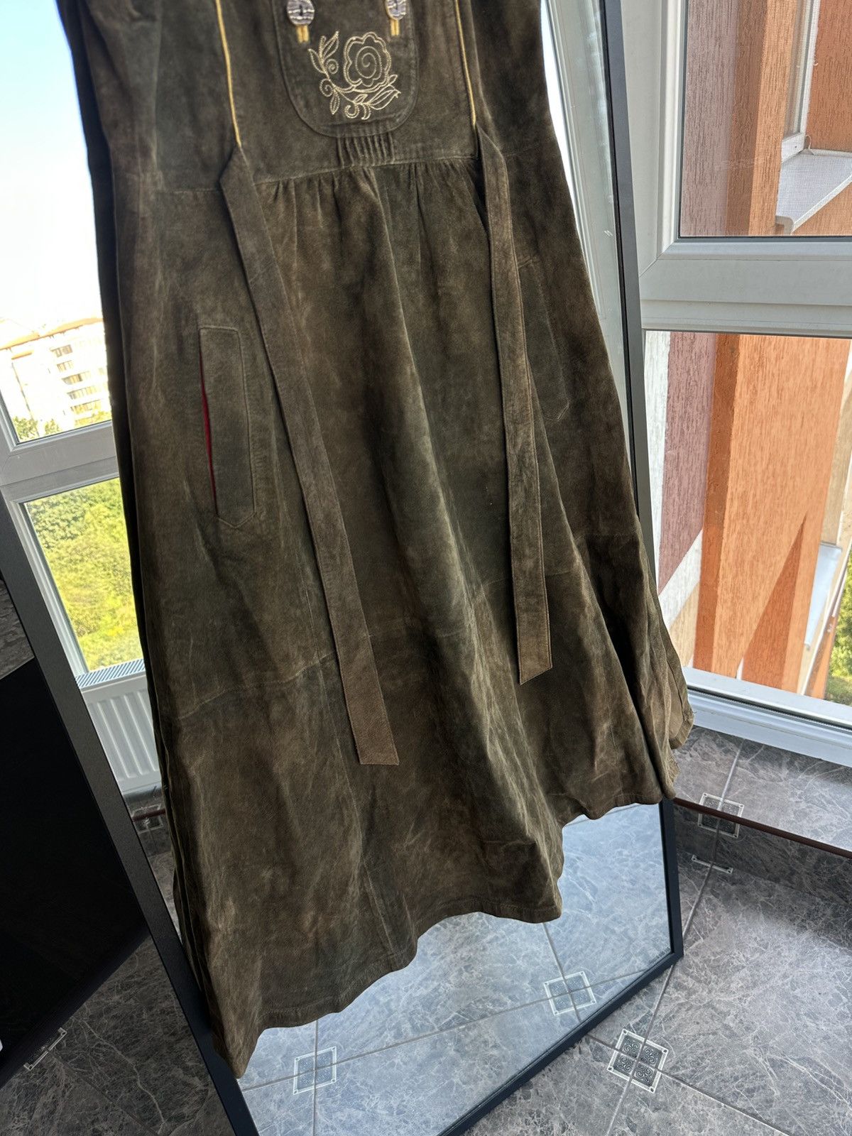 Folk Vintage Folk Traditional Leather Dress Soft Khaki Genuine Size S / US 4 / IT 40 - 3 Thumbnail
