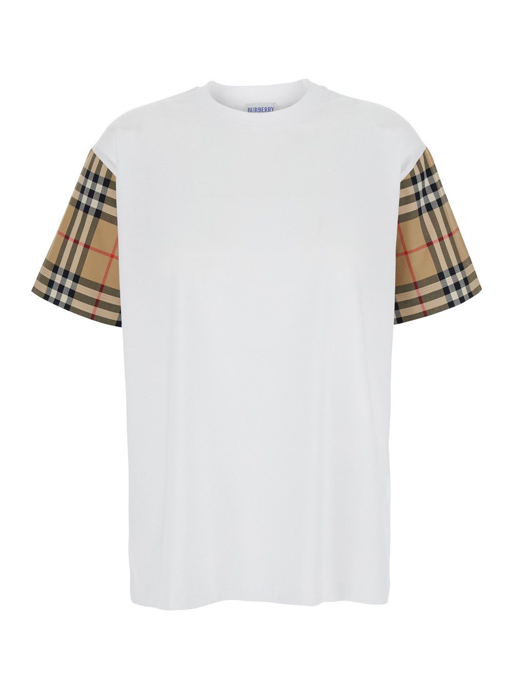 Burberry White T-Shirt with Vintage Check Motif on Sleeves for Women Size XS / US 0-2 / IT 36-38 - 1 Thumbnail