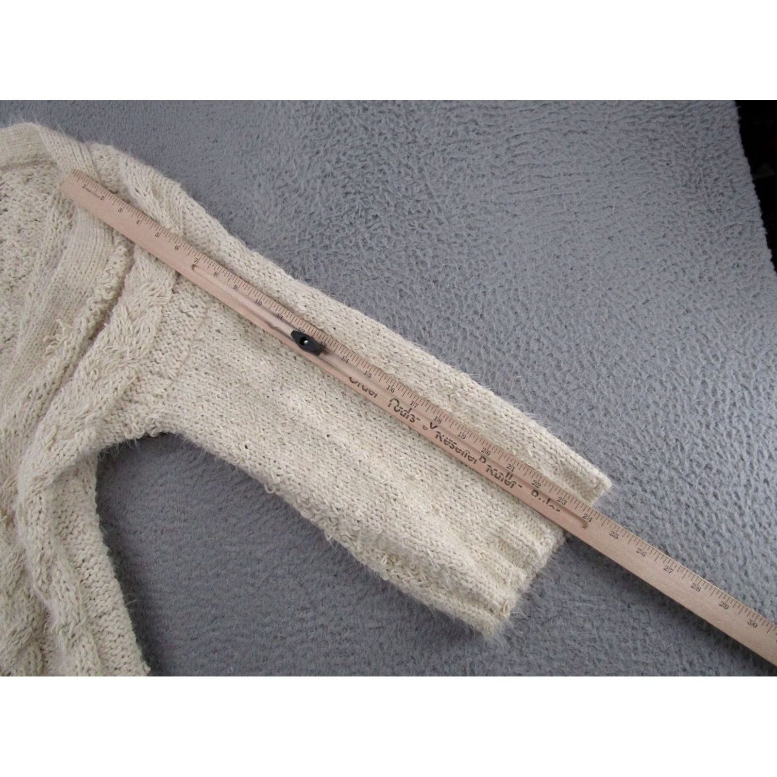Vintage POL Women's Open Front Ivory Distressed Knit Heavy Cardigan Sweater M Boho Sweater Cardigan Womens Size M / US 6-8 / IT 42-44 - 7 Thumbnail