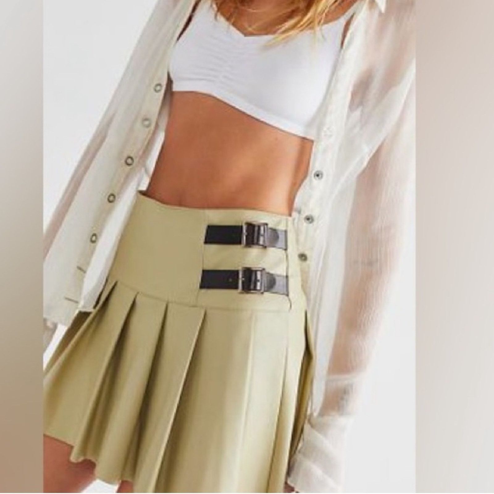 WeWoreWhat New Faux Leather Pleated Skirt with Buckle Accents size S Size 27" / US 4 / IT 40 - 1 Thumbnail