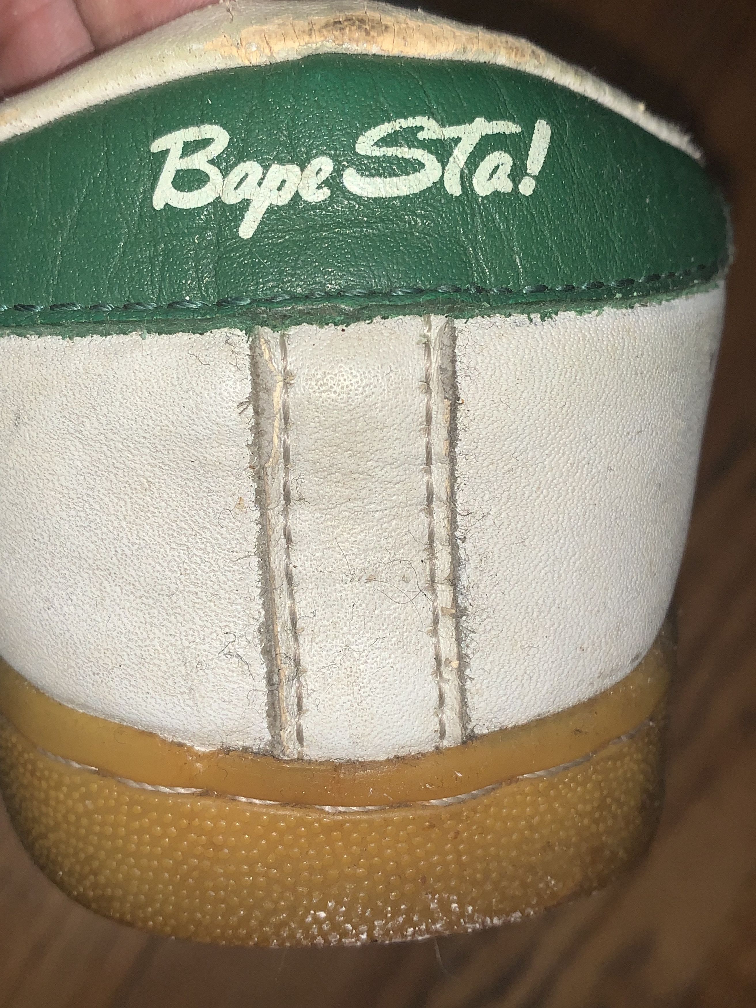 Bape BAPE Low-Top Bapesta Tennis Snkrs ⊛ WTE/GRN LEATHER ⊛ Used Size US 5.5 / IT 35.5 - 7 Thumbnail