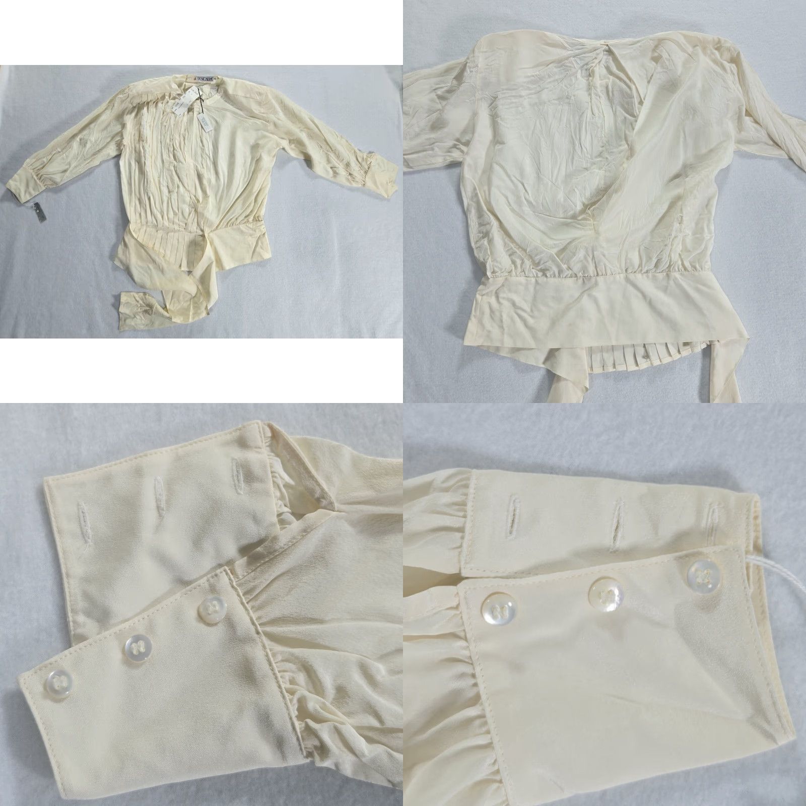 Escada VINTAGE Escada Silk Blouse Long Sleeve Ivory Pleated NWT Shoulder Pad Size 38 Women's Blouse Size XS / US 0-2 / IT 36-38 - 8 Thumbnail