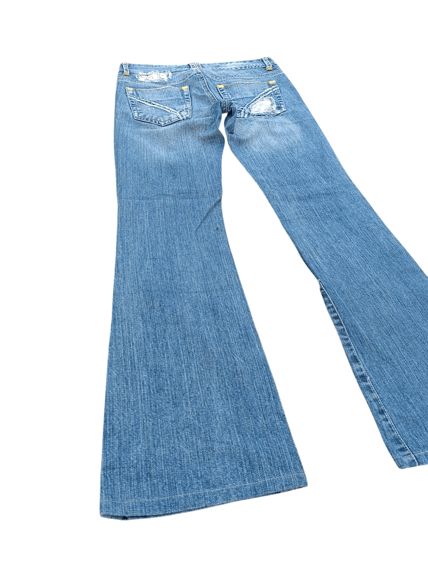 Japanese Brand FLARED ⚡️ Back Number Floral Distressed Faded Bootcut Denim Size US 30 / EU 46 - 8 Thumbnail