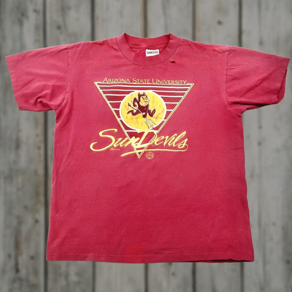 Vintage VINTAGE Oneita ASU Sun Devils Shirt Large Red 90s Arizona State Single Stitch Mens Size US L / EU 52-54 / 3 - 1 Thumbnail