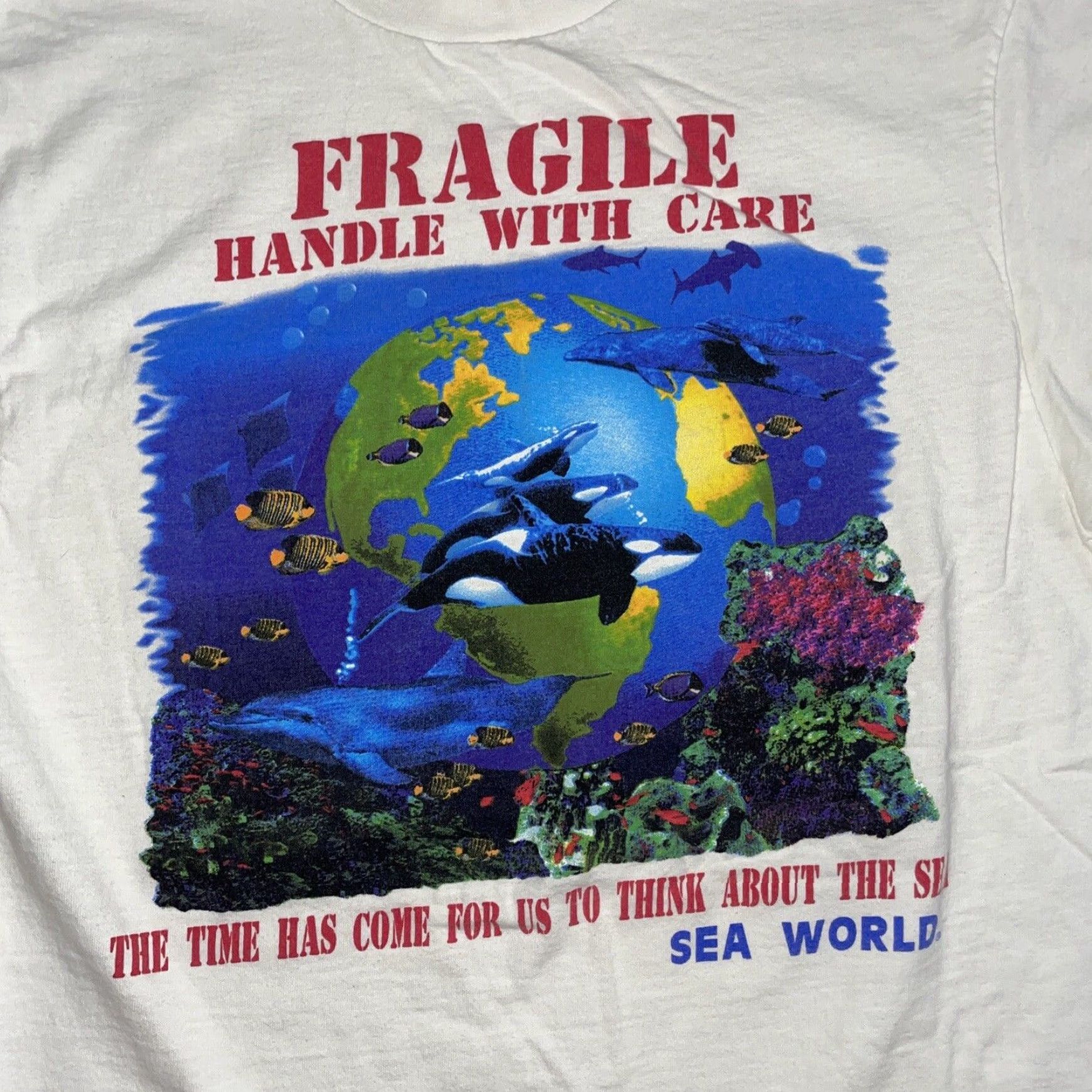 Tultex VINTAGE Tultex Graphic T-Shirt Mens Large White Sea Print Size US L / EU 52-54 / 3 - 2 Thumbnail