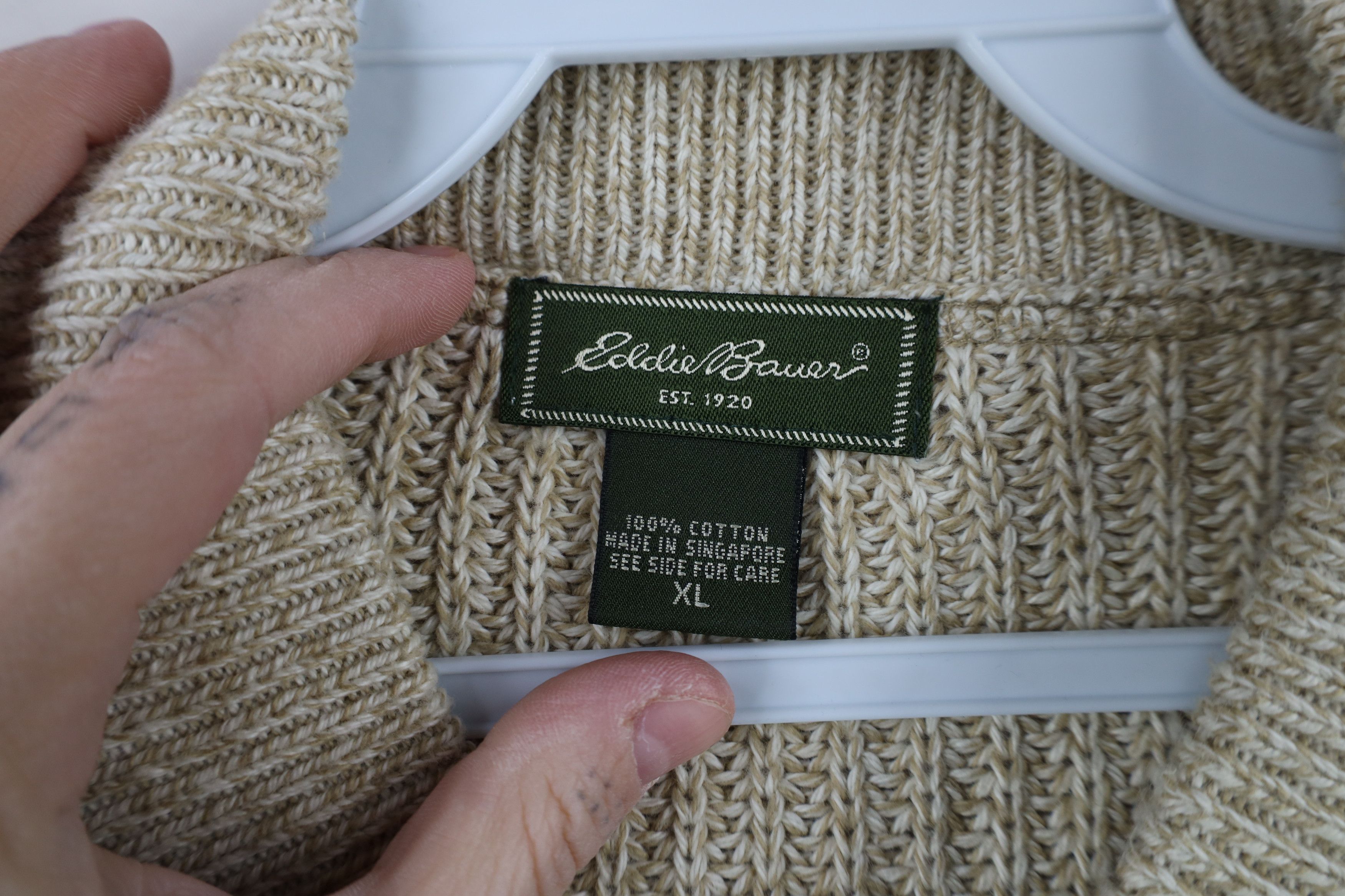 Eddie Bauer × Vintage Vintage Eddie Bauer Cotton Ribbed Knit Henley Sweater Beige Size US XL / EU 56 / 4 - 6 Thumbnail