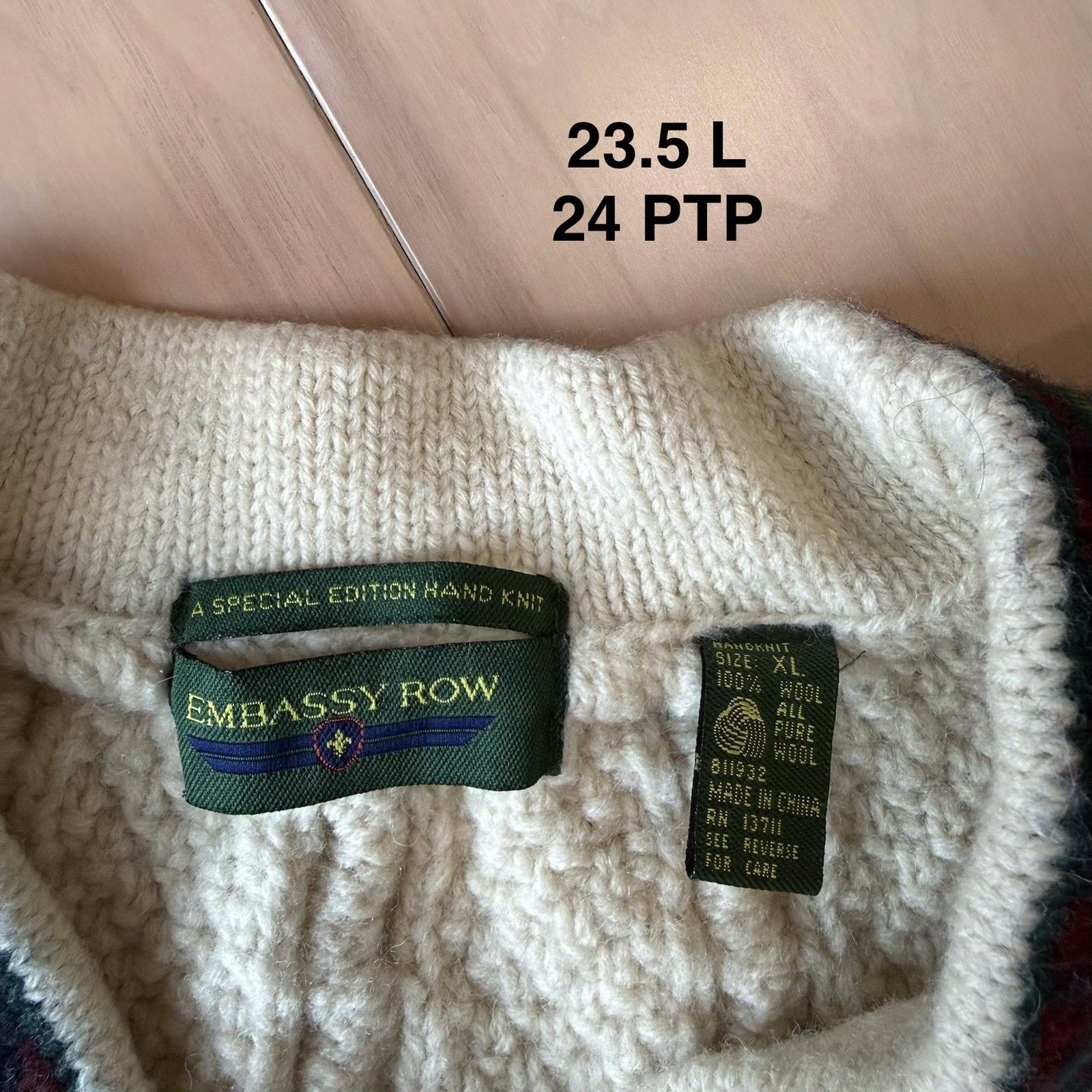 Vintage Vintage Embassy Row Sweater XL Beige 90s Heavy Wool V Neck Size XL / US 12-14 / IT 48-50 - 7 Thumbnail