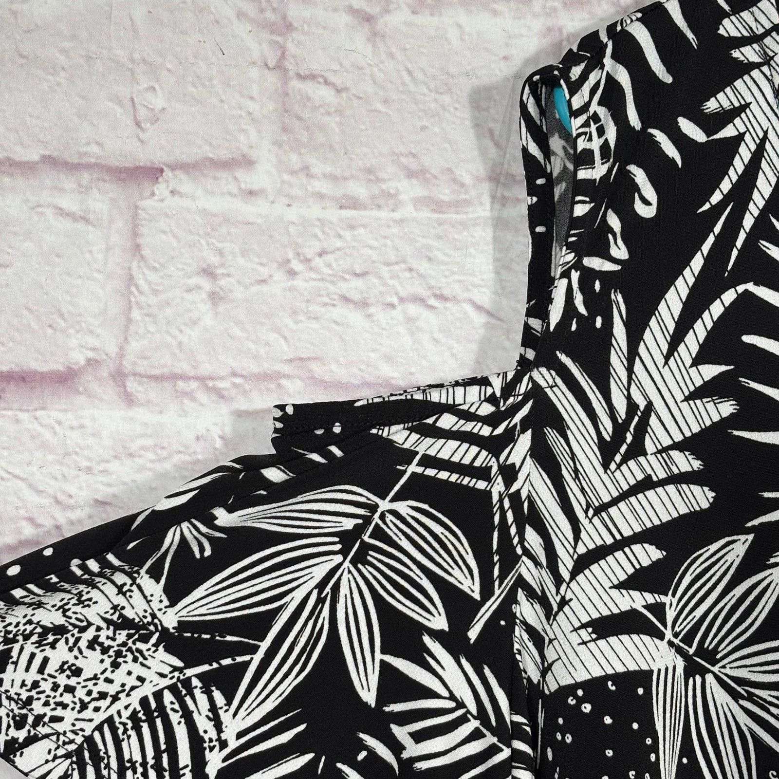 Other Catherine's 2X Black White Leaf Print Cold Shoulder Blouse Size XXL / US 16-18 / IT 52-54 - 3 Thumbnail
