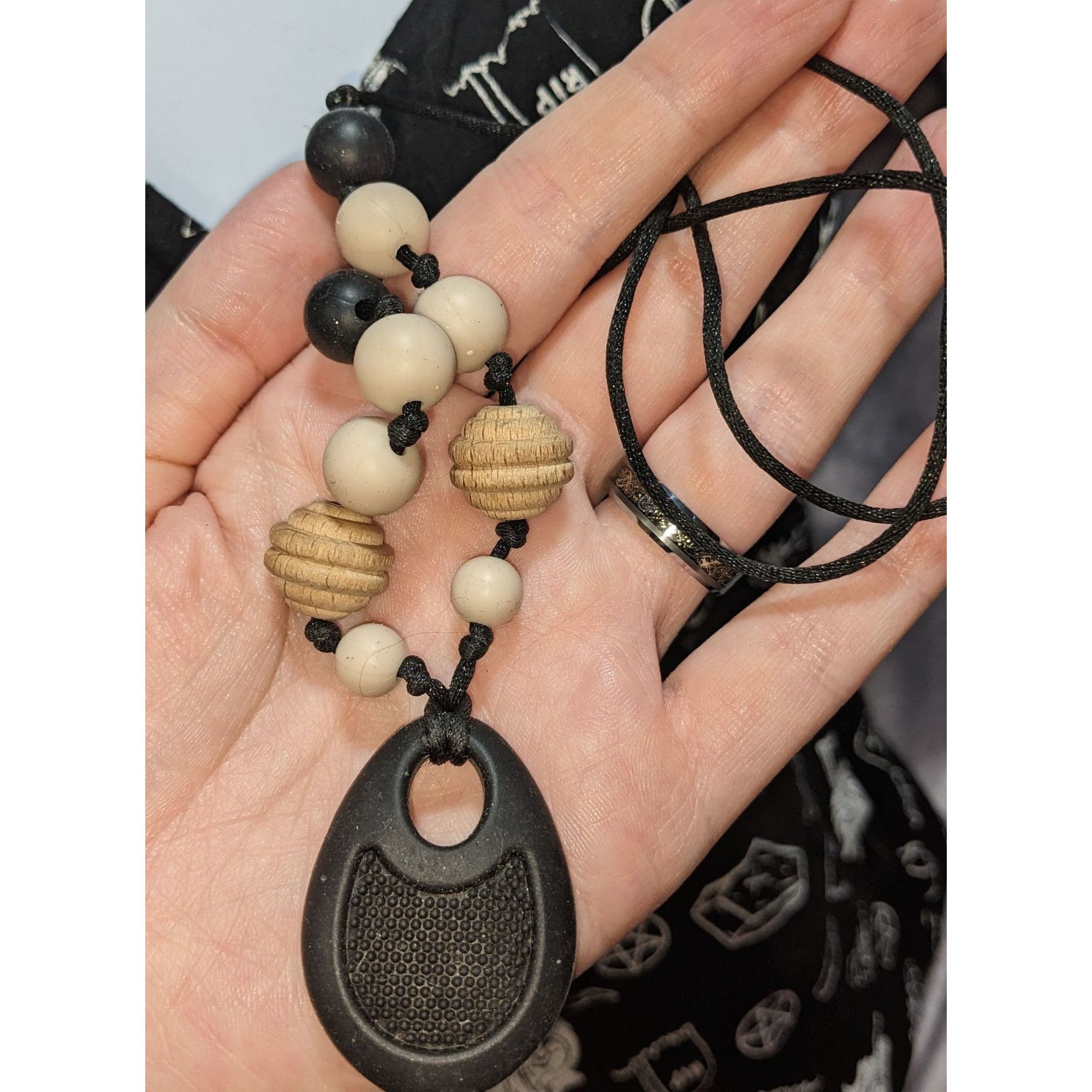 Other Silicone Fidget Necklace With Black Rope & Wooden-Like Accen Size ONE SIZE - 5 Thumbnail