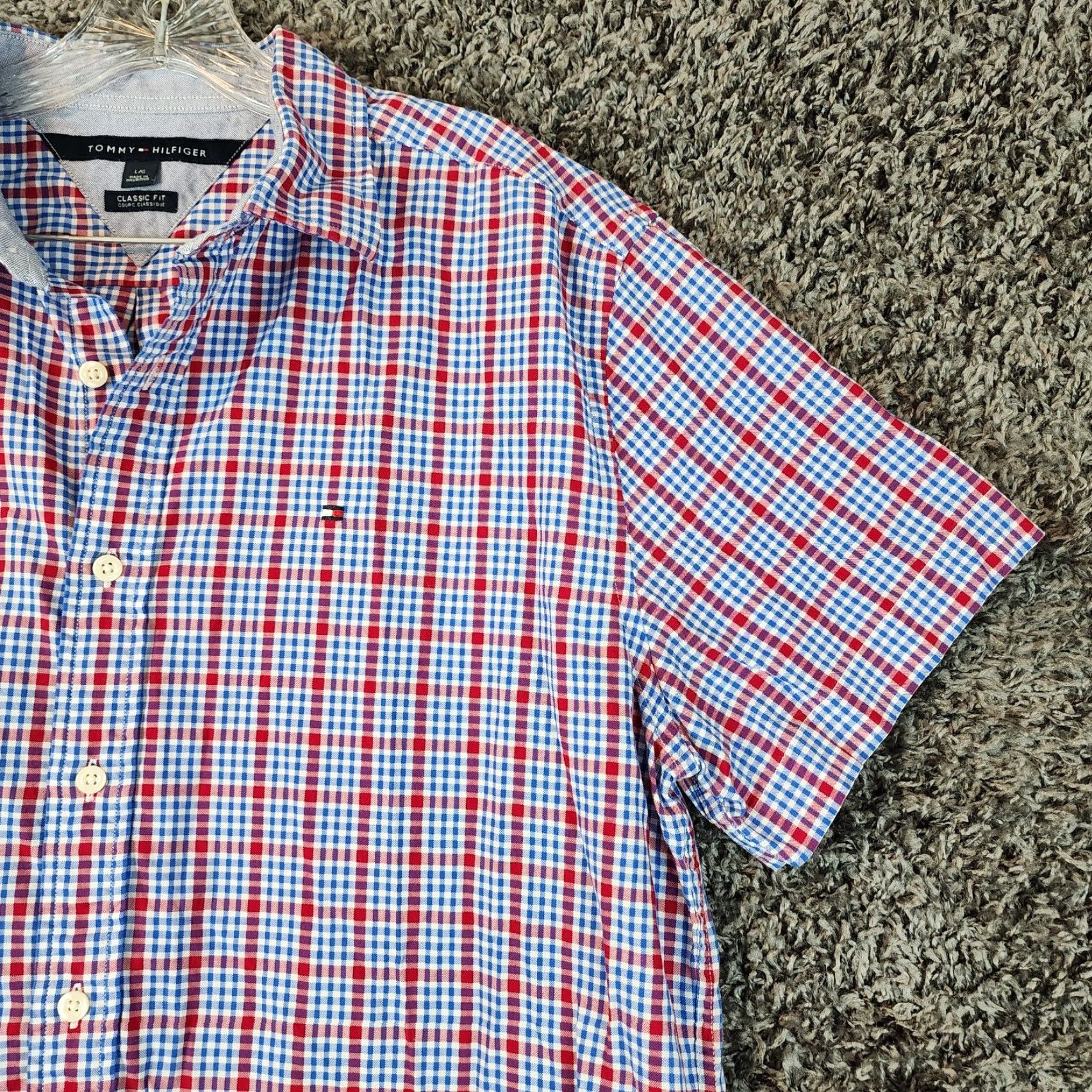 Tommy Hilfiger Tommy Hilfiger Plaid Button Up Mens Short Sleeve Shirt Size Large Red Blue Mens Size US 33 - 3 Thumbnail