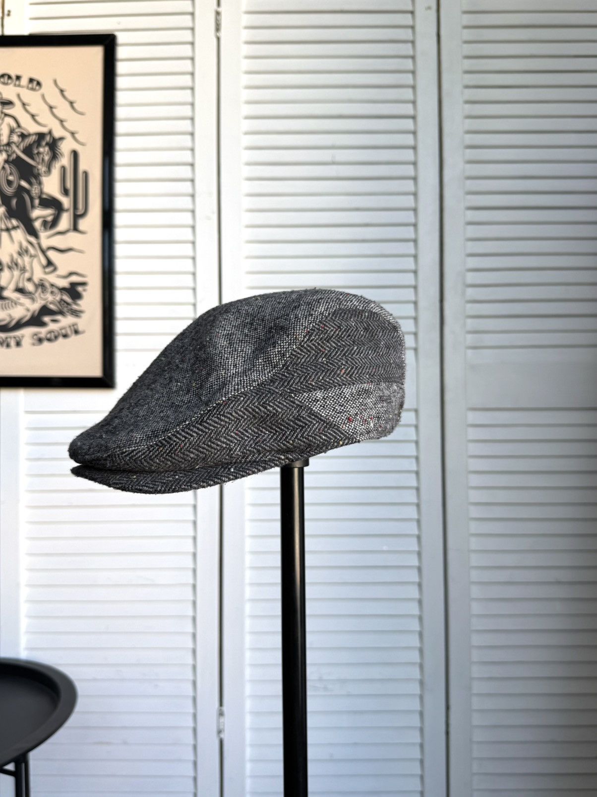 Vintage Vintage Tweed Ivy Cap / Flat Cap – Gray Herringbone Wool Size ONE SIZE - 11 Thumbnail