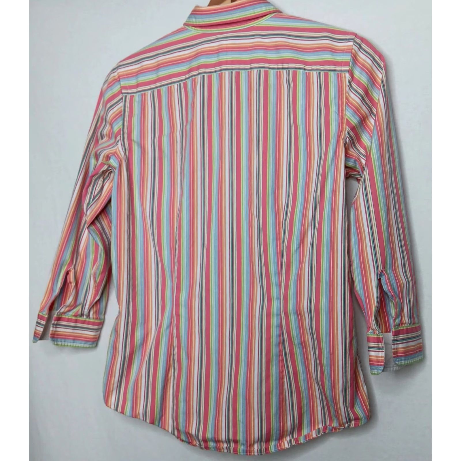 Ralph Lauren Lauren Ralph Lauren Blouse Shirt Women S Multicolor Striped 3/4 Sleeve Button Up Top Pink White Cuffs Foldable LRL Logo XS- Regular Mens? Womens Size S / US 4 / IT 40 - 2 Thumbnail